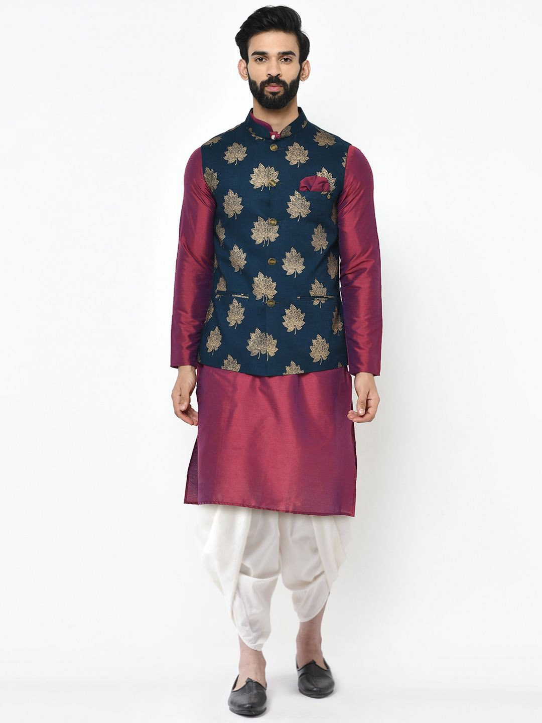 

Anouk Mandarin Collar Regular Straight Kurta with Dhoti Pants, Blue