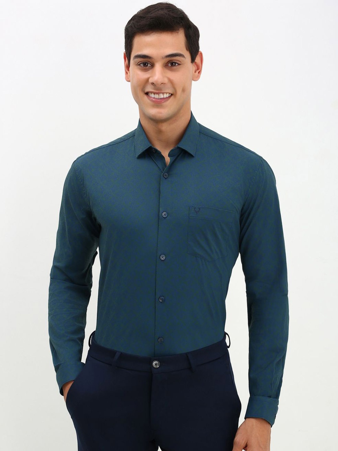 

Allen Solly Men Spread Collar Solid Cotton Slim Fit Formal Shirt, Blue