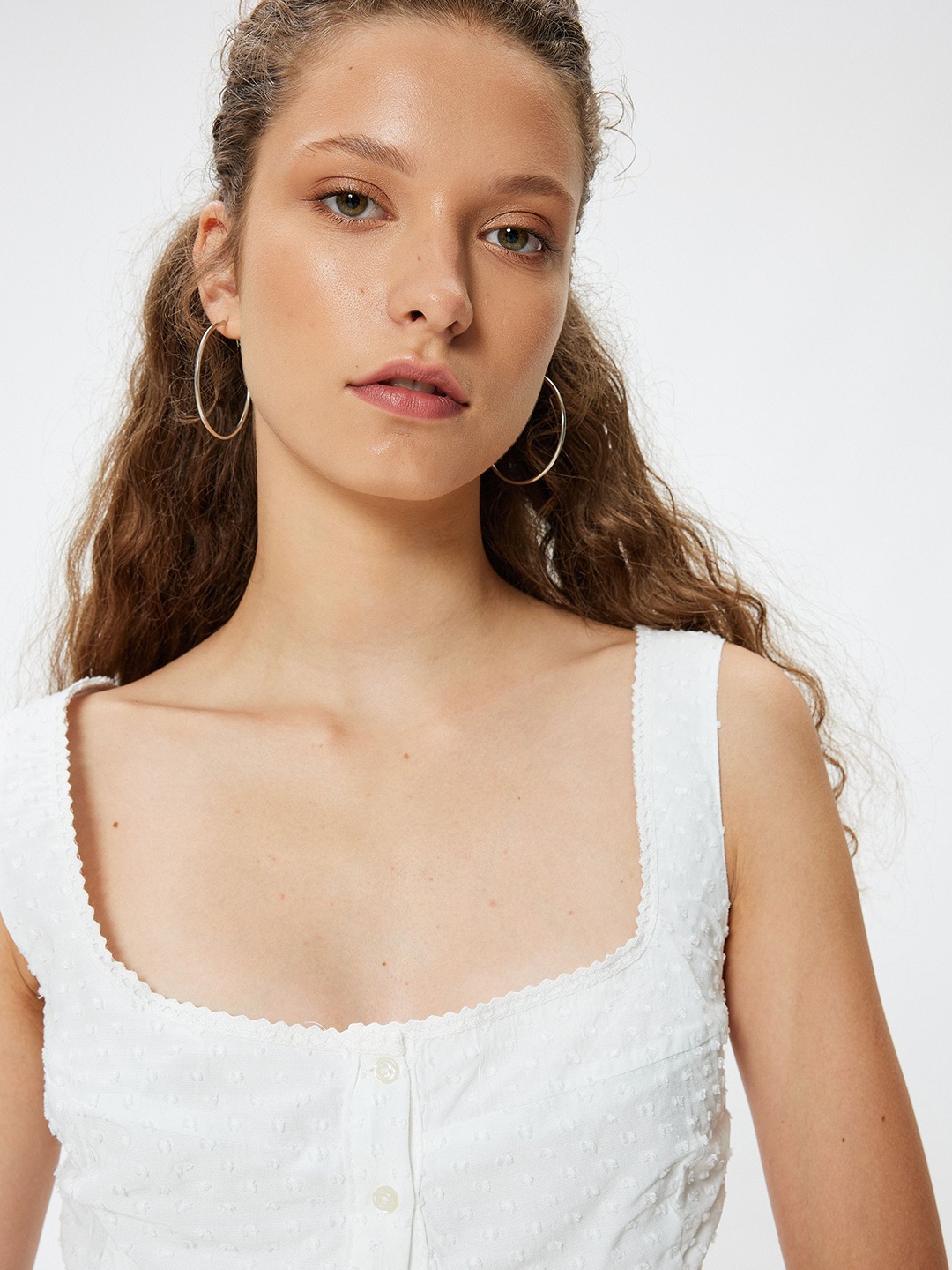 

Koton Women Self Design Square Neck Viscose Rayon Top, Off white