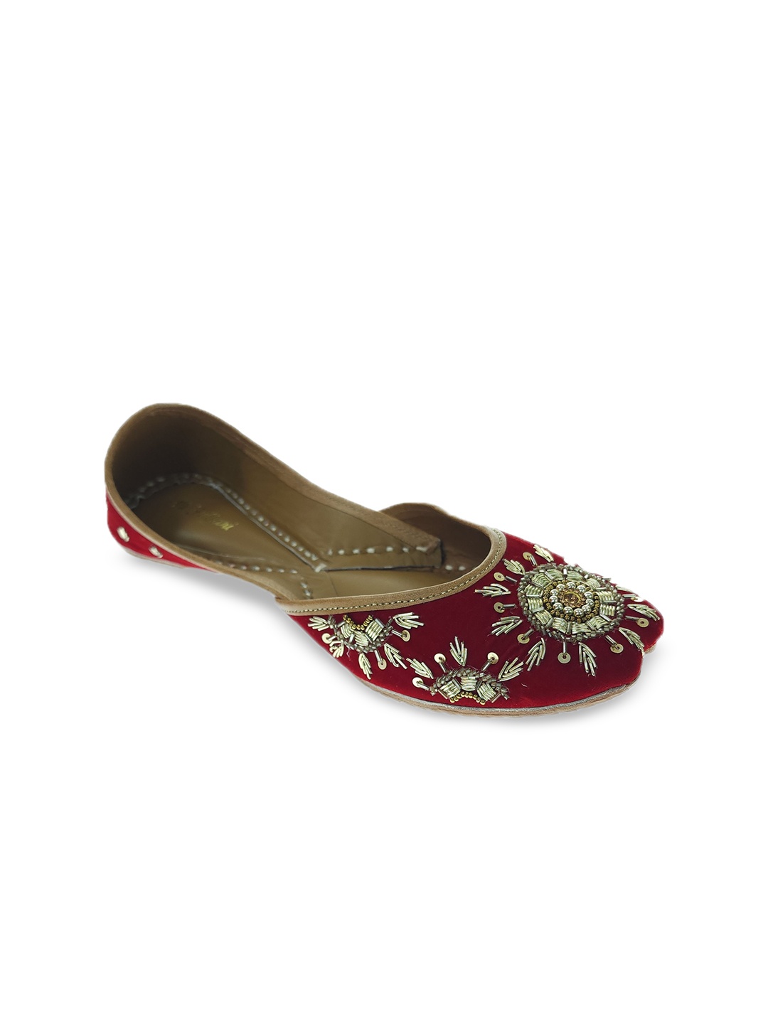 

Fulkari Women Leather Ethnic Mojaris Flats, Maroon