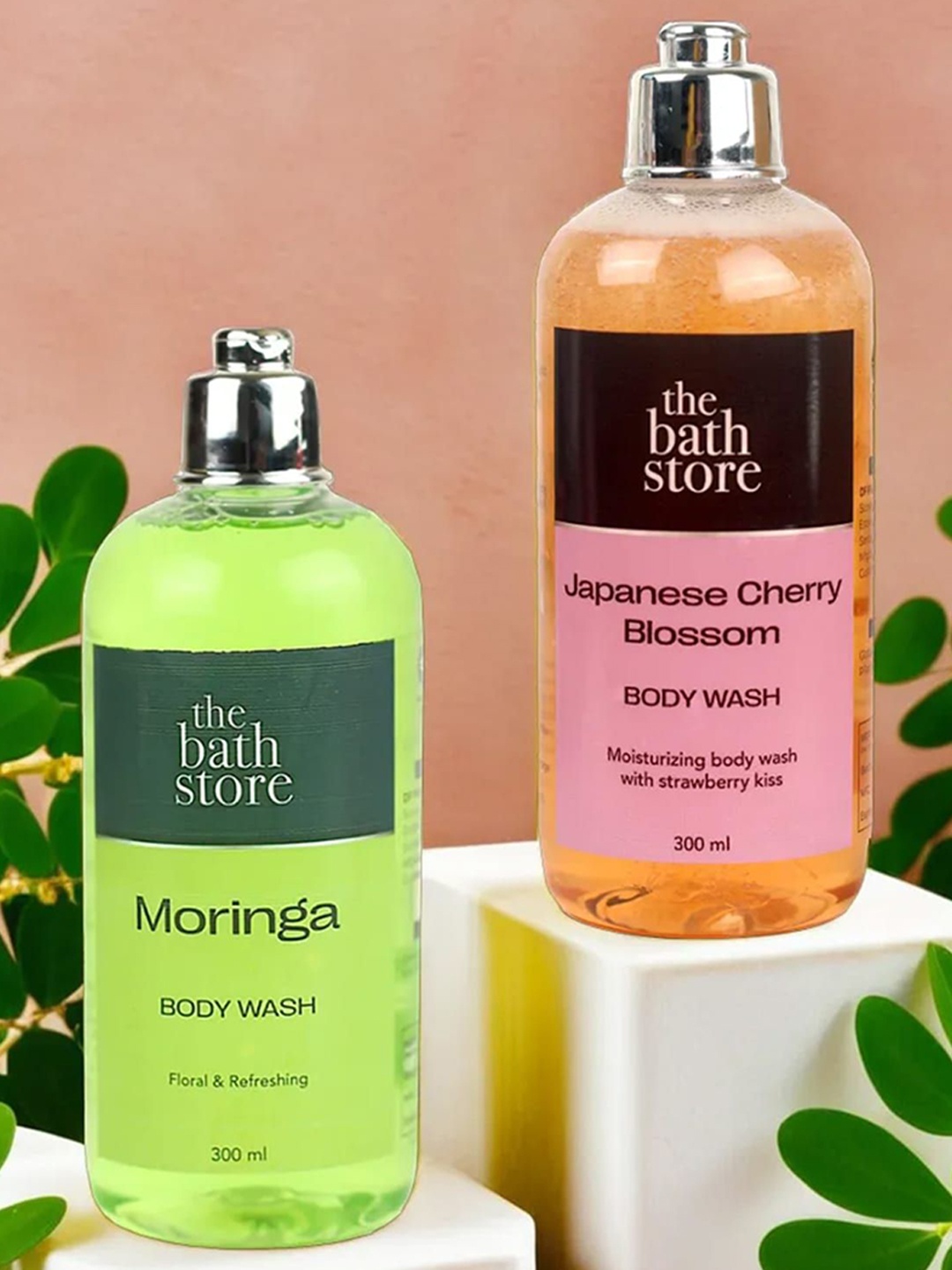 

The Bath Store Set Of 2 Body Wash Moringa & Japanese Cherry Blossom Shower Gels, Green