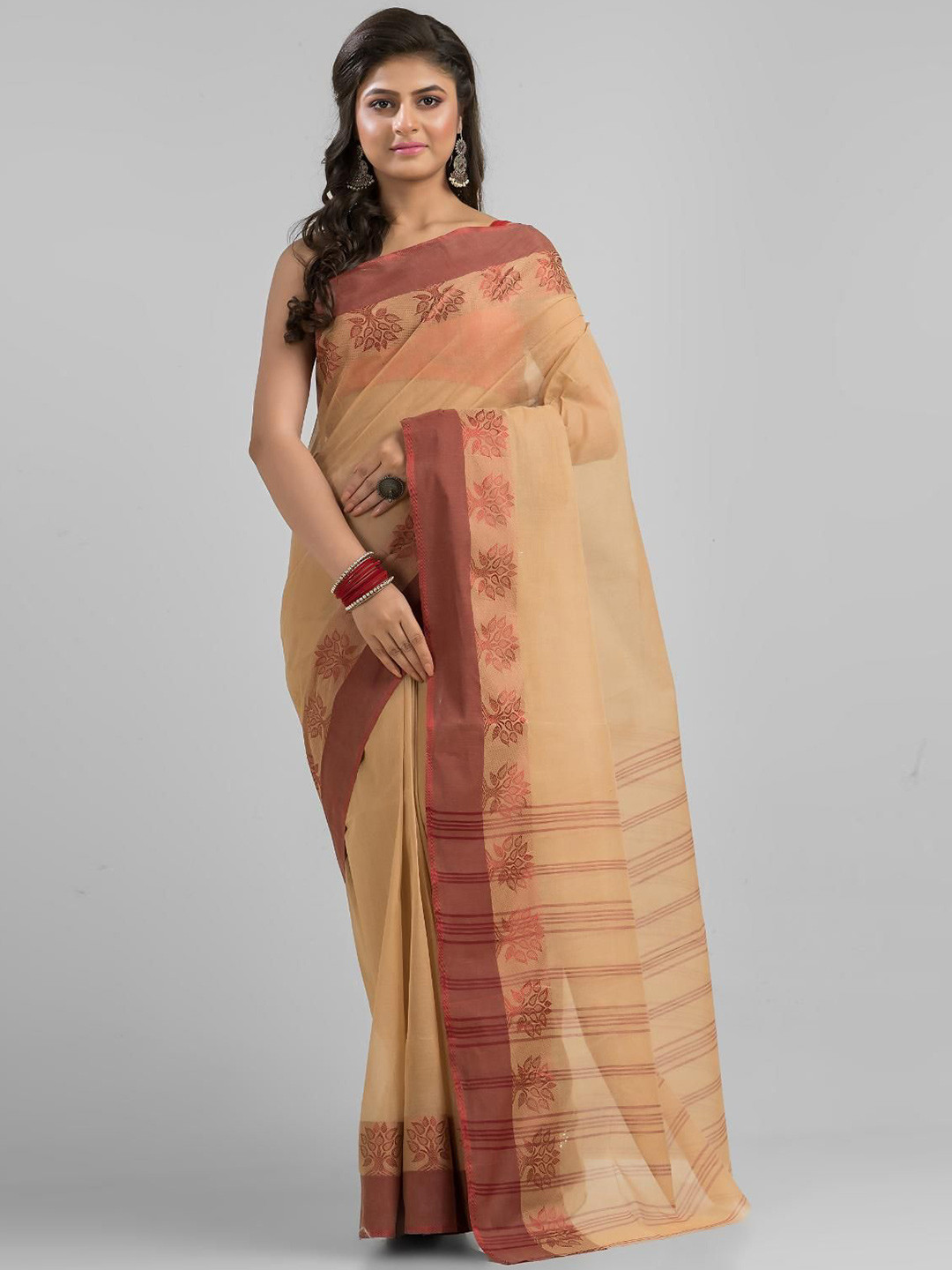 

Mitera Woven Design Ethnic Motifs Pure Cotton Saree, Beige