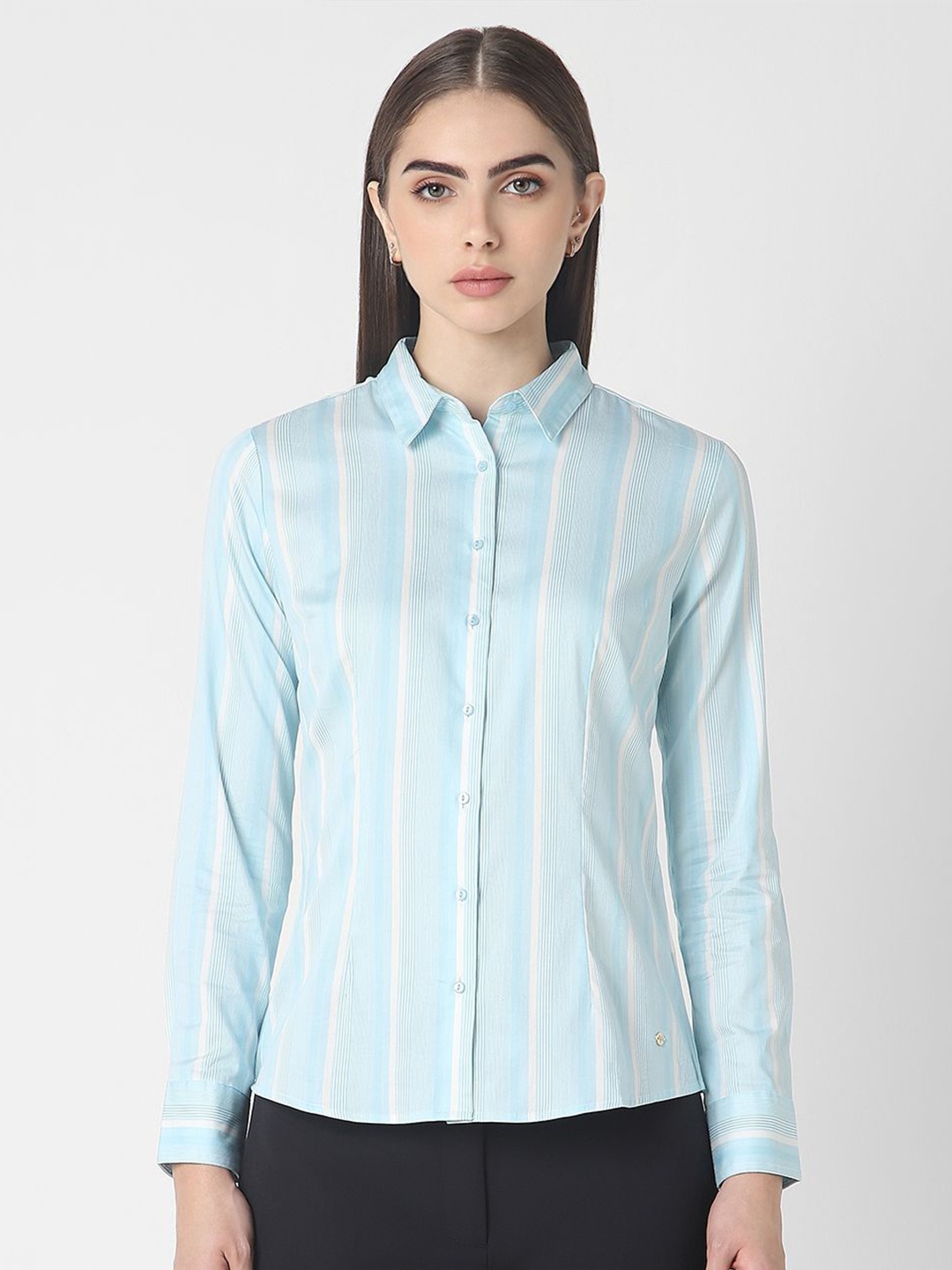 

Van Heusen Woman Vertical Striped Cotton Formal Shirt, Blue