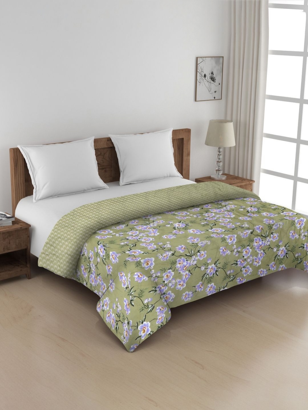 

KLOTTHE Green & Purple Floral Printed Microfibre 350 GSM AC Room Double Bed Comforter