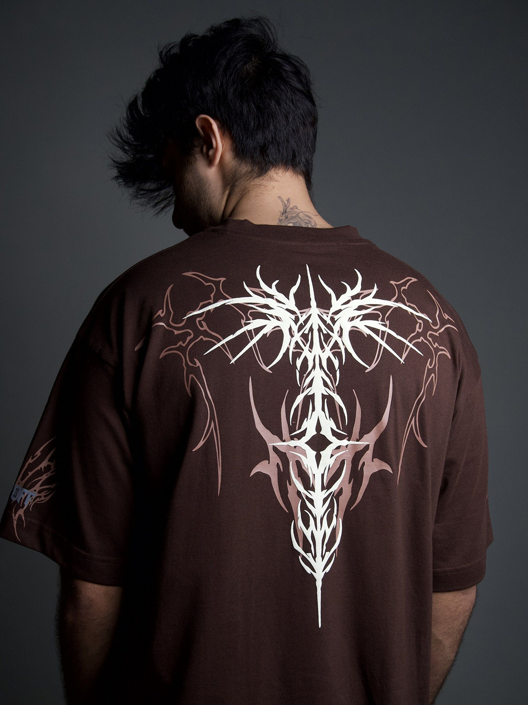 

RIPOFF Unisex Abstract Printed Round Neck Pure Cotton Oversized T-shirt, Brown