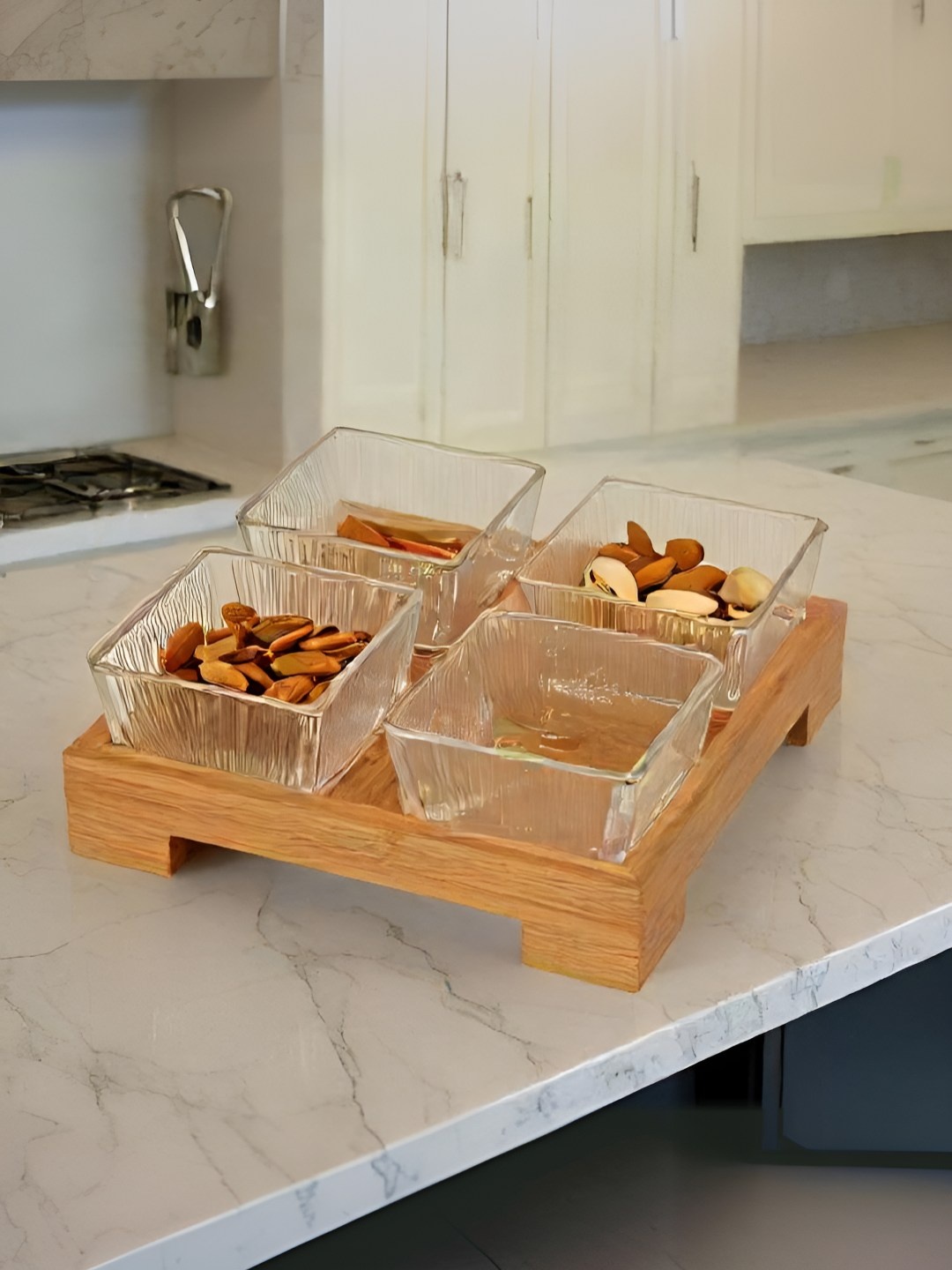 

UMAI 4-Pcs Transparent Square Shape Glass Storage Container With Wooden Tray