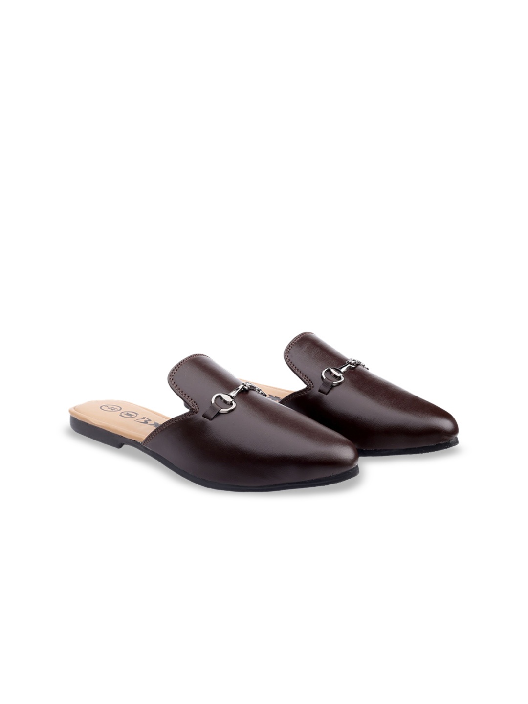 

Bxxy Men Pointed Toe Ethnic Mules With Buckles, Brown