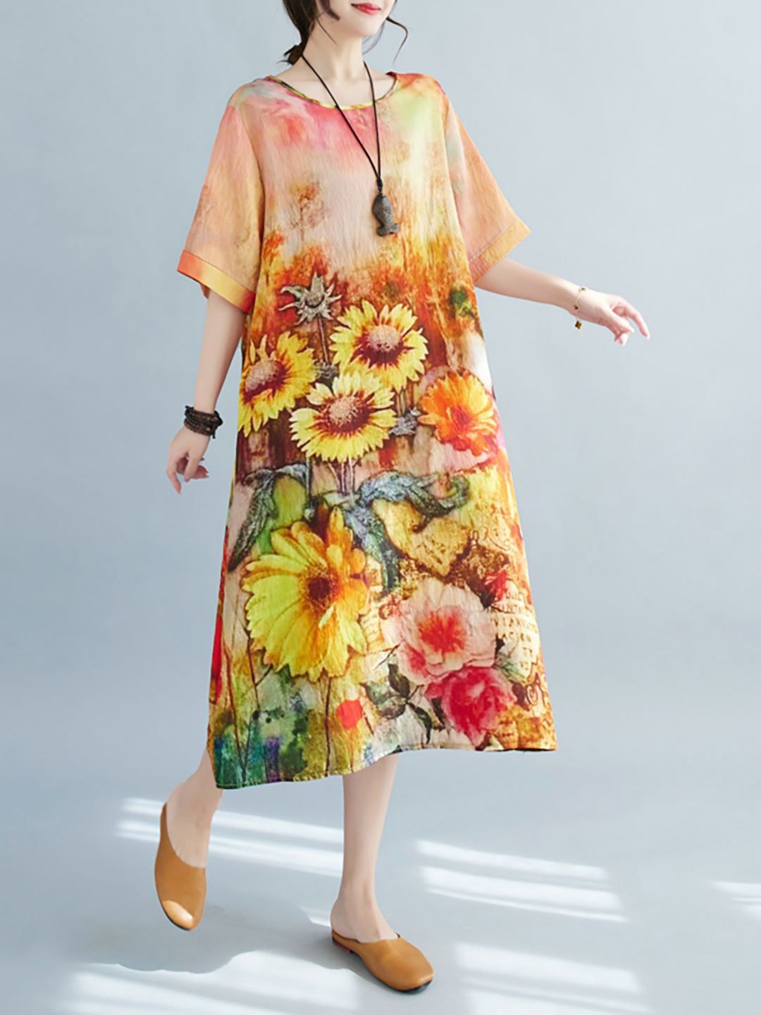 

JC Mode Floral Printed A-Line Midi Dress, Yellow