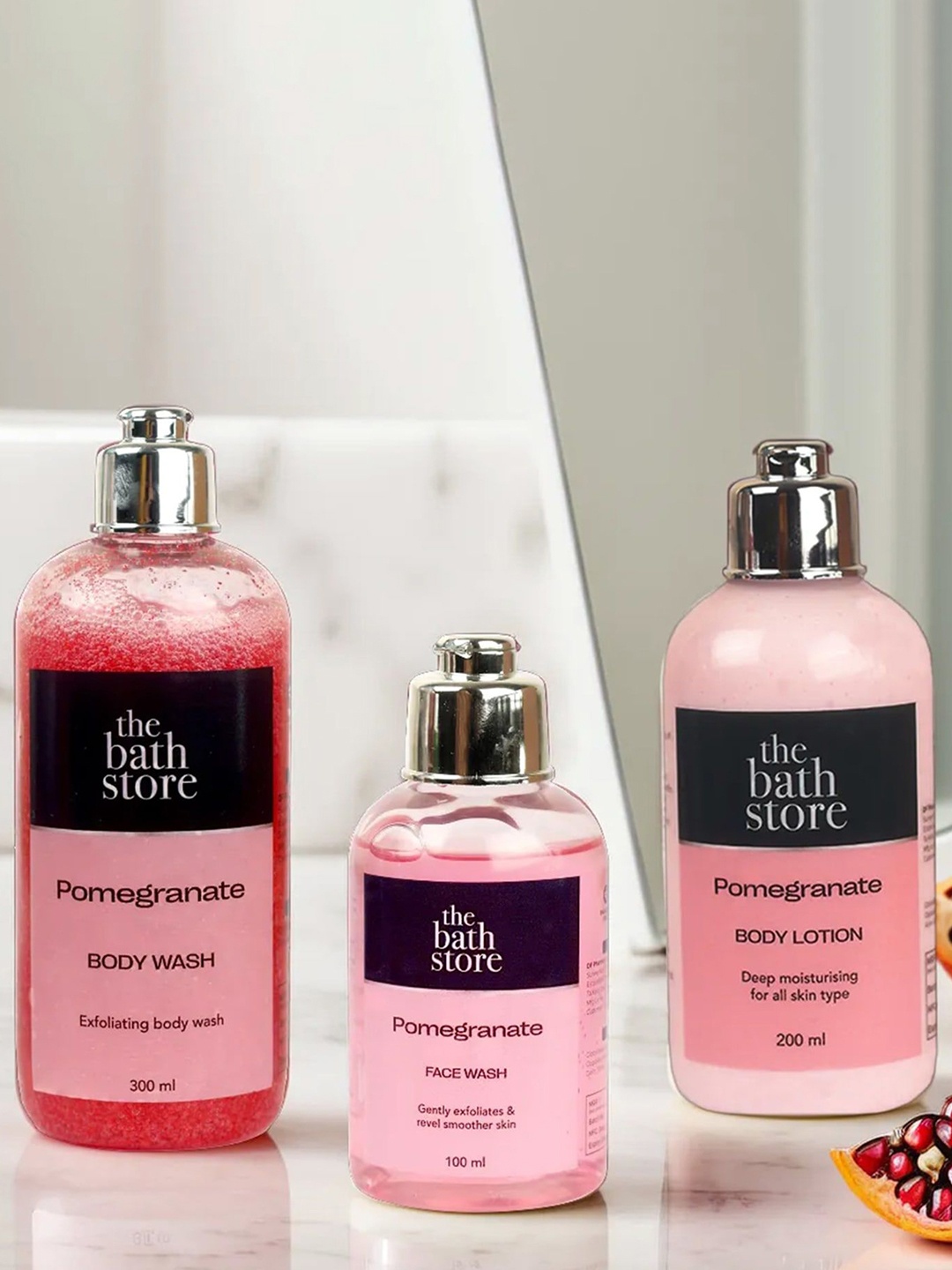 

The Bath Store Set Of 3 Pomegranate Body Wash Face Wash & Body Lotion Combo, Pink