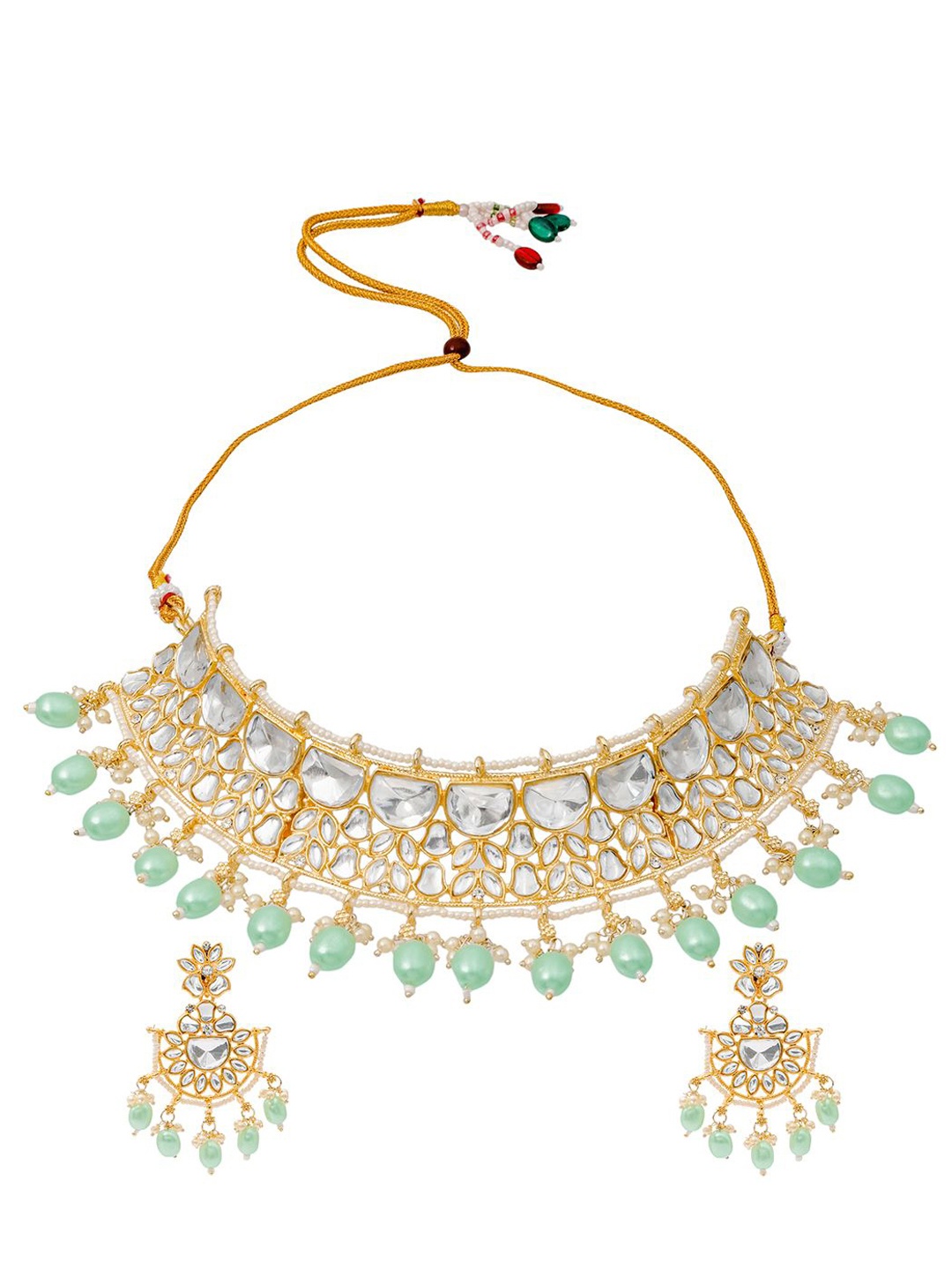 

Shining Jewel - Gold-Plated CZ Stone-studded & Pearl-Beads Jewellery Set