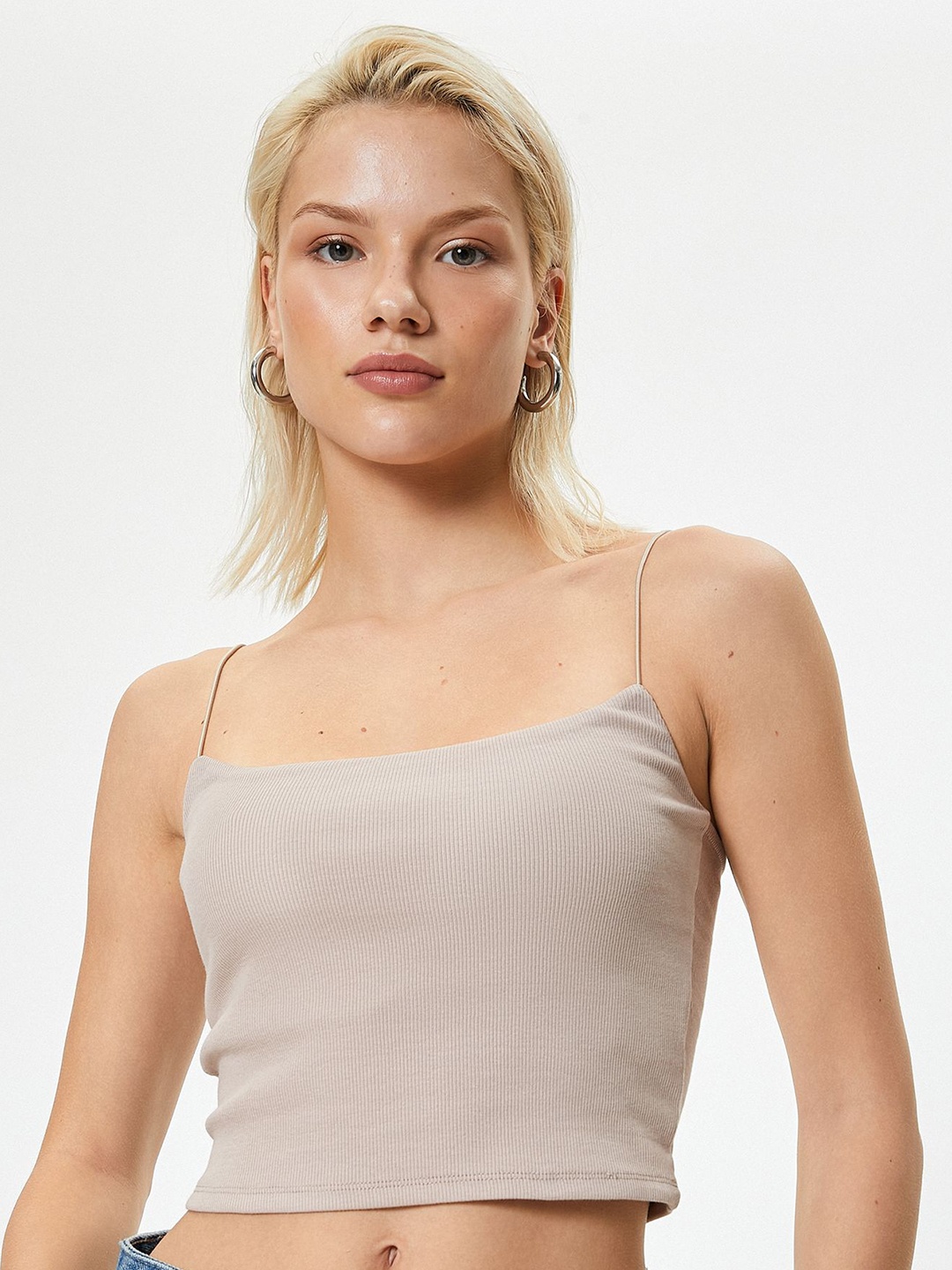 

Koton Women Solid Shoulder Straps Cotton Top, Beige
