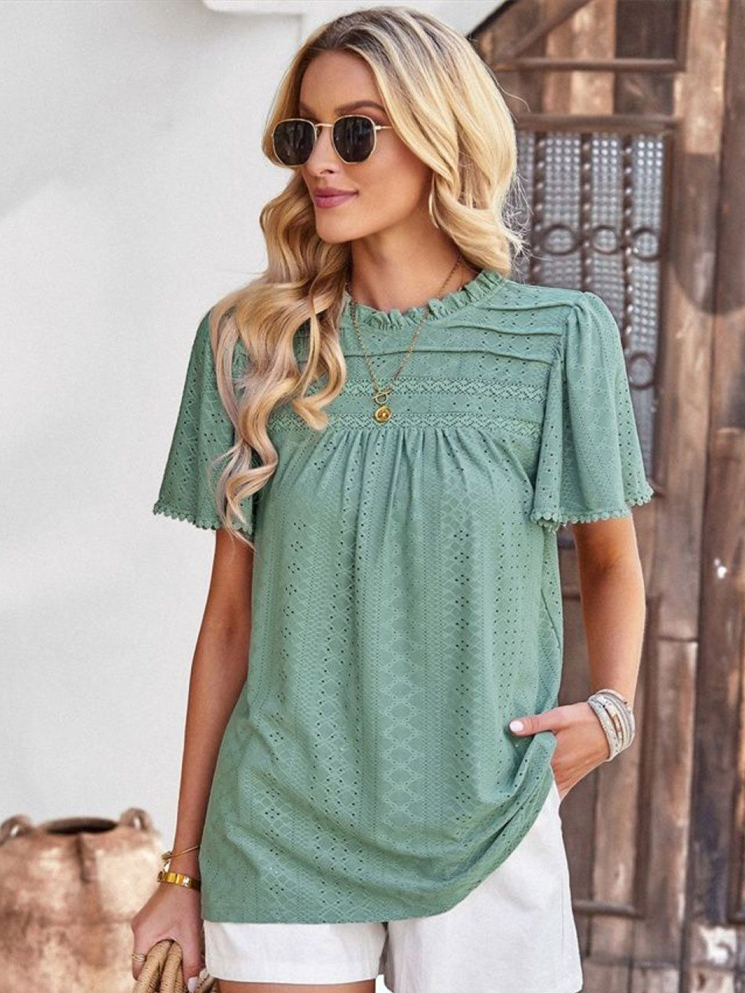 

StyleCast Women Self Design Round Neck Top, Green