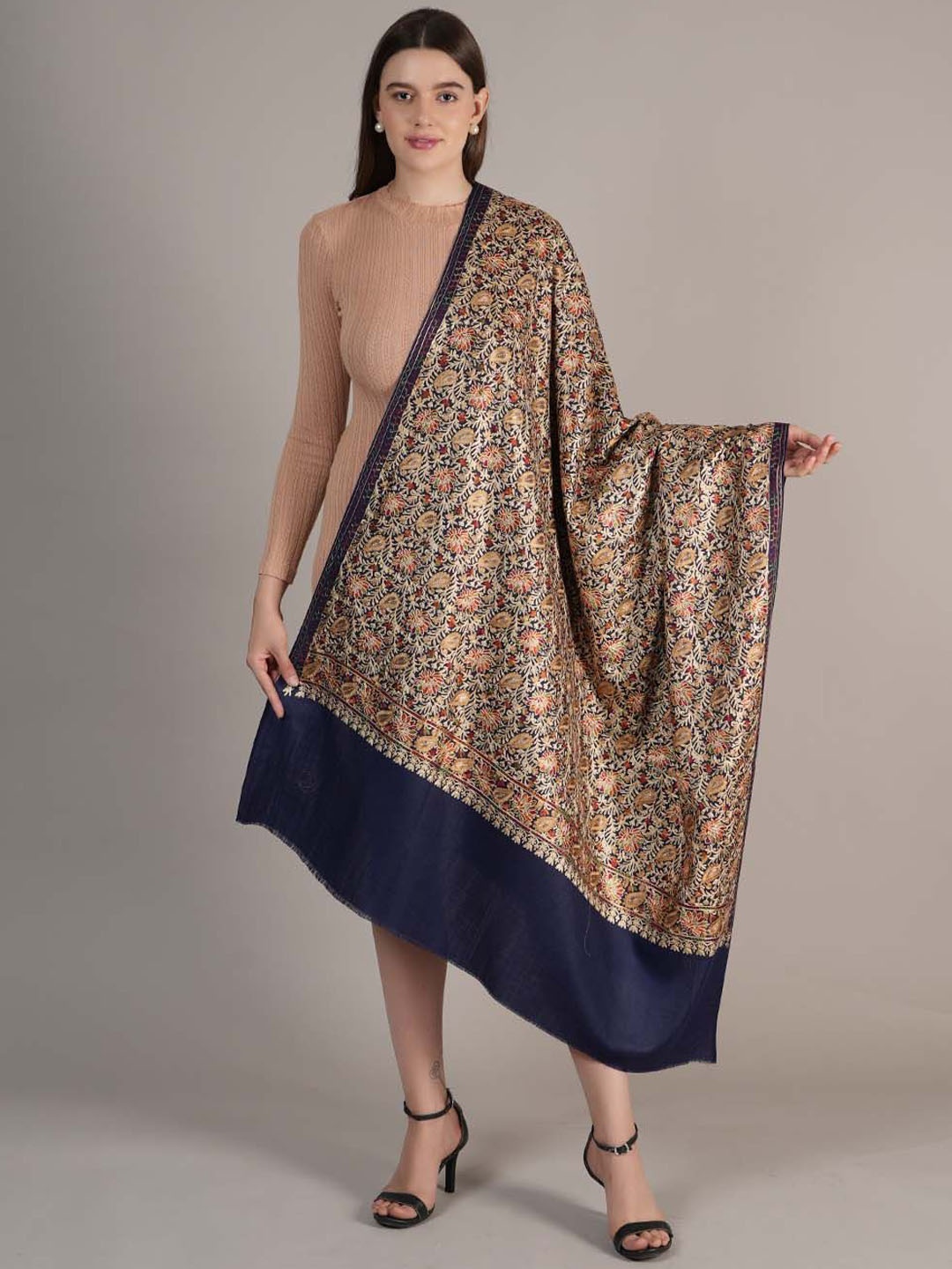 

MUFFLY Floral Embroidered Shawl, Blue