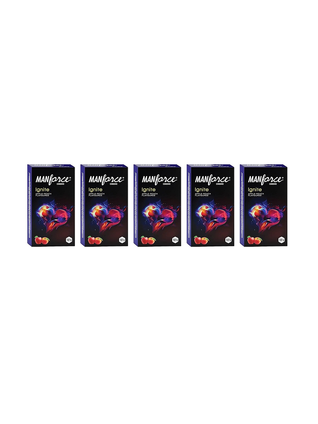

Manforce Men Set Of 5 Ignite Apple-peach Flavoured Condoms - 10 Pcs Each, Black