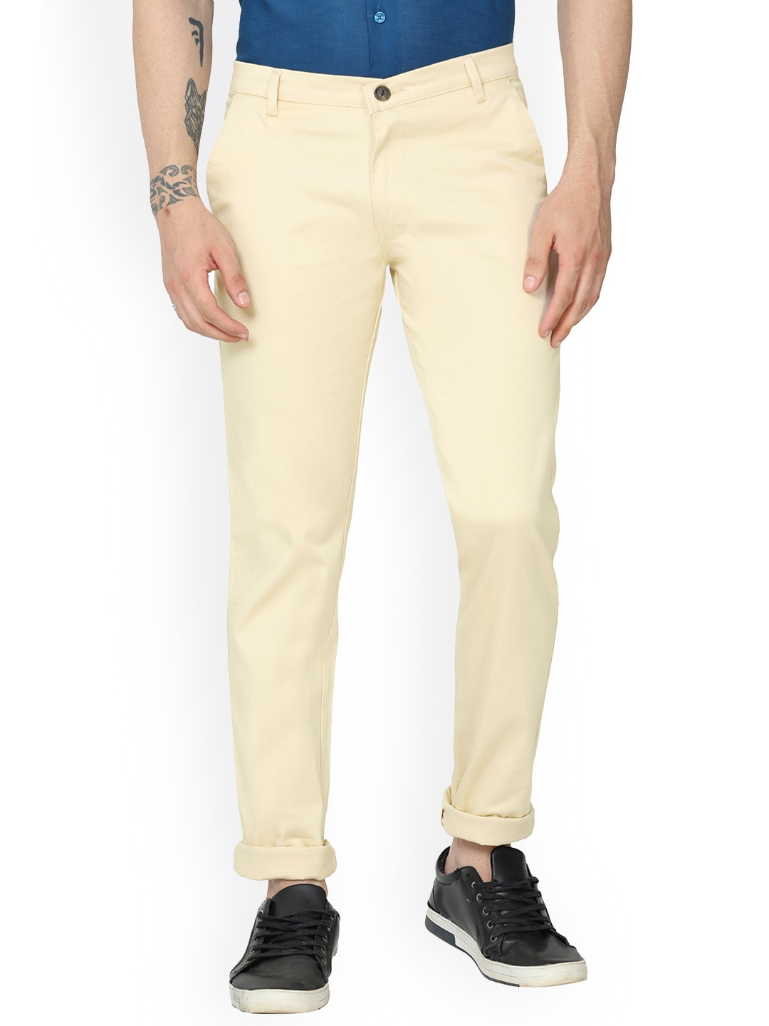 

MIRAAN Men Regular Fit Mid Rise Chinos Trousers, Beige