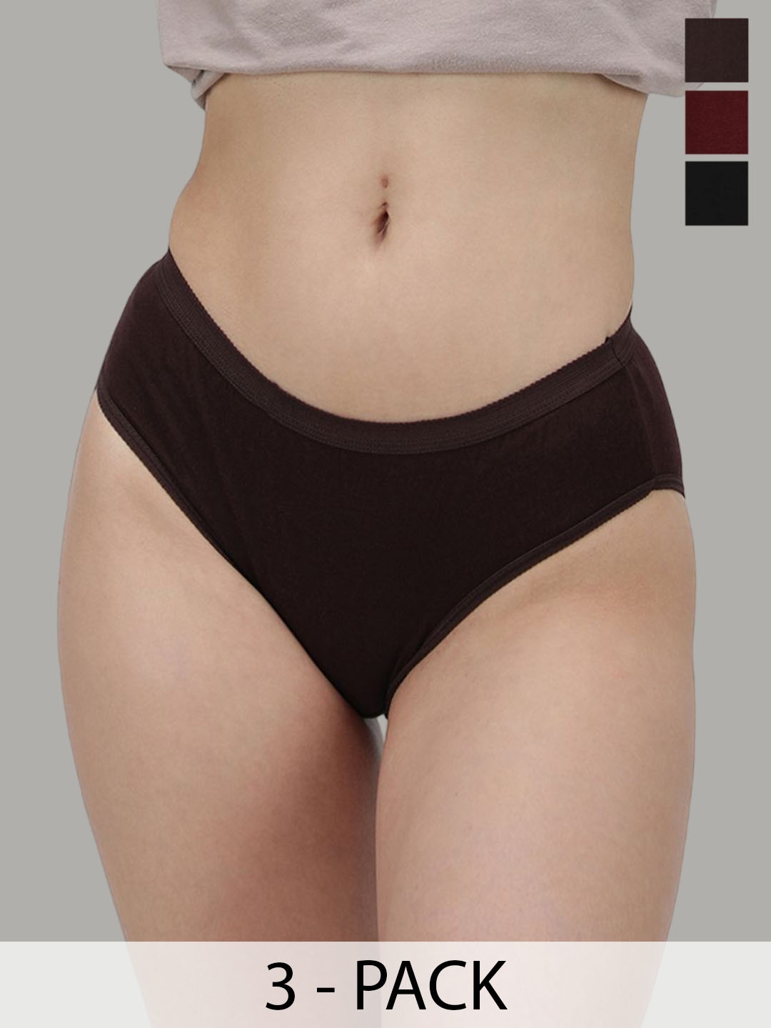 

AMUL COMFY Pack Of 3 Cotton Mid-Rise Hipster Briefs, Black