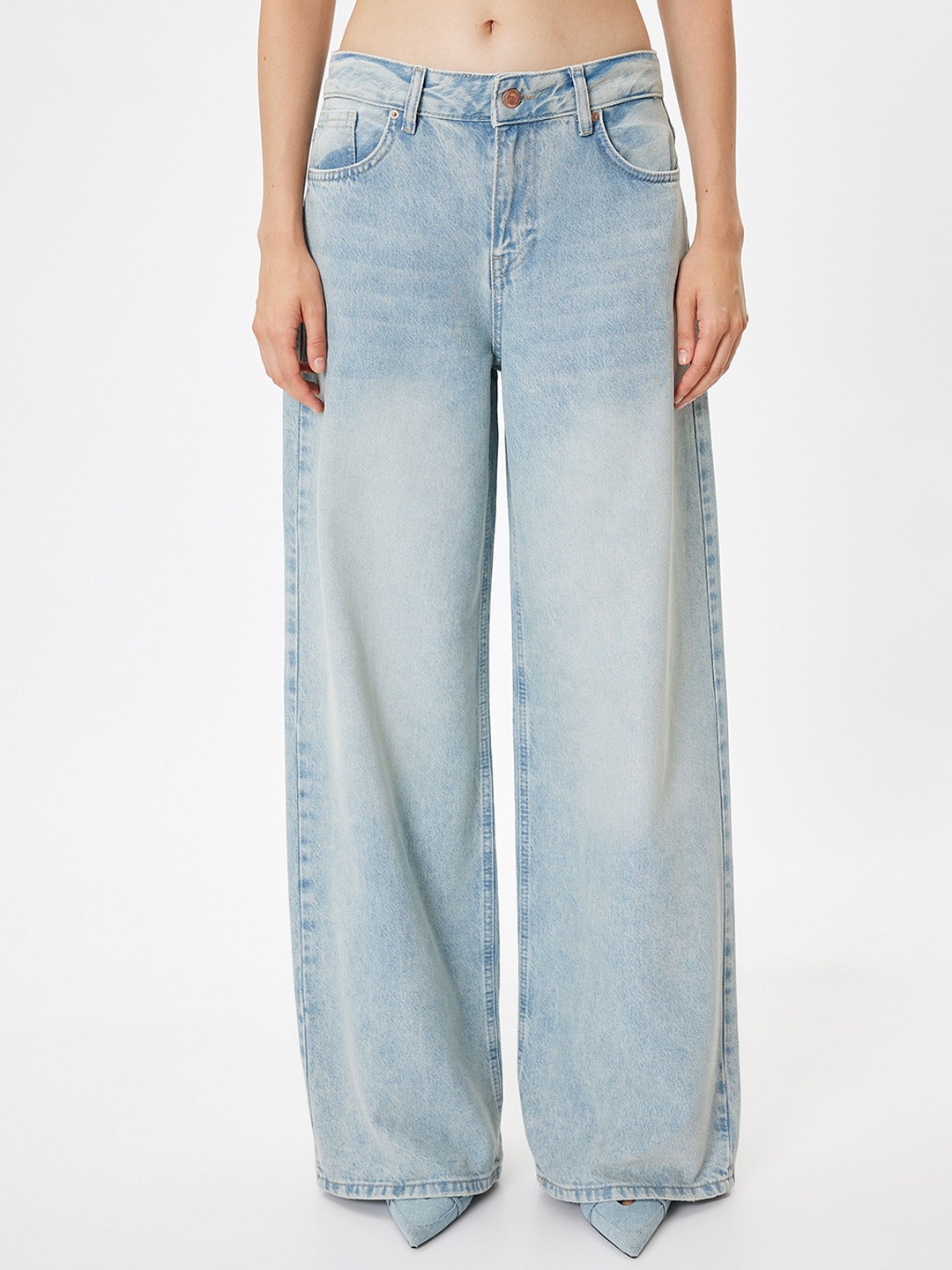 

Koton Women Faded Loose Fit Wide Leg Trousers, Blue