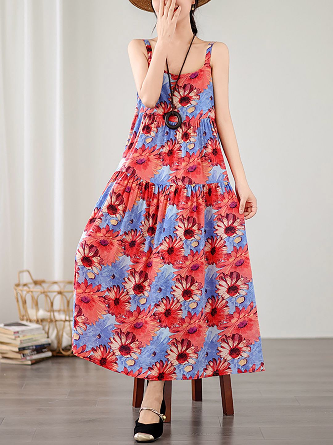 

JC Mode Women Floral Print Maxi Dress, Red