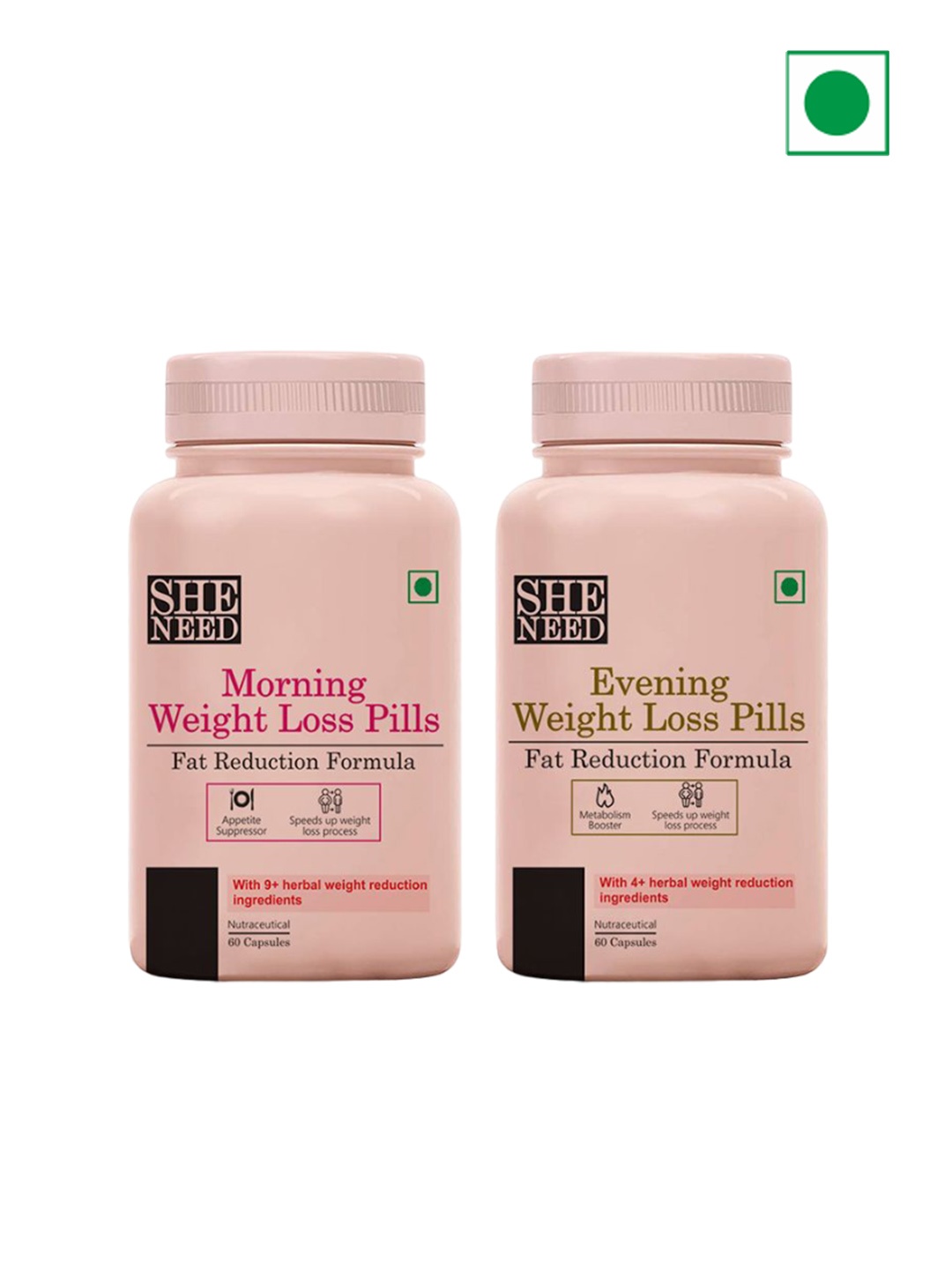 

SHENEED Women Set Of 2 Morning & Evening Weight Loss Capsules - 60 Capsules Each, Pink