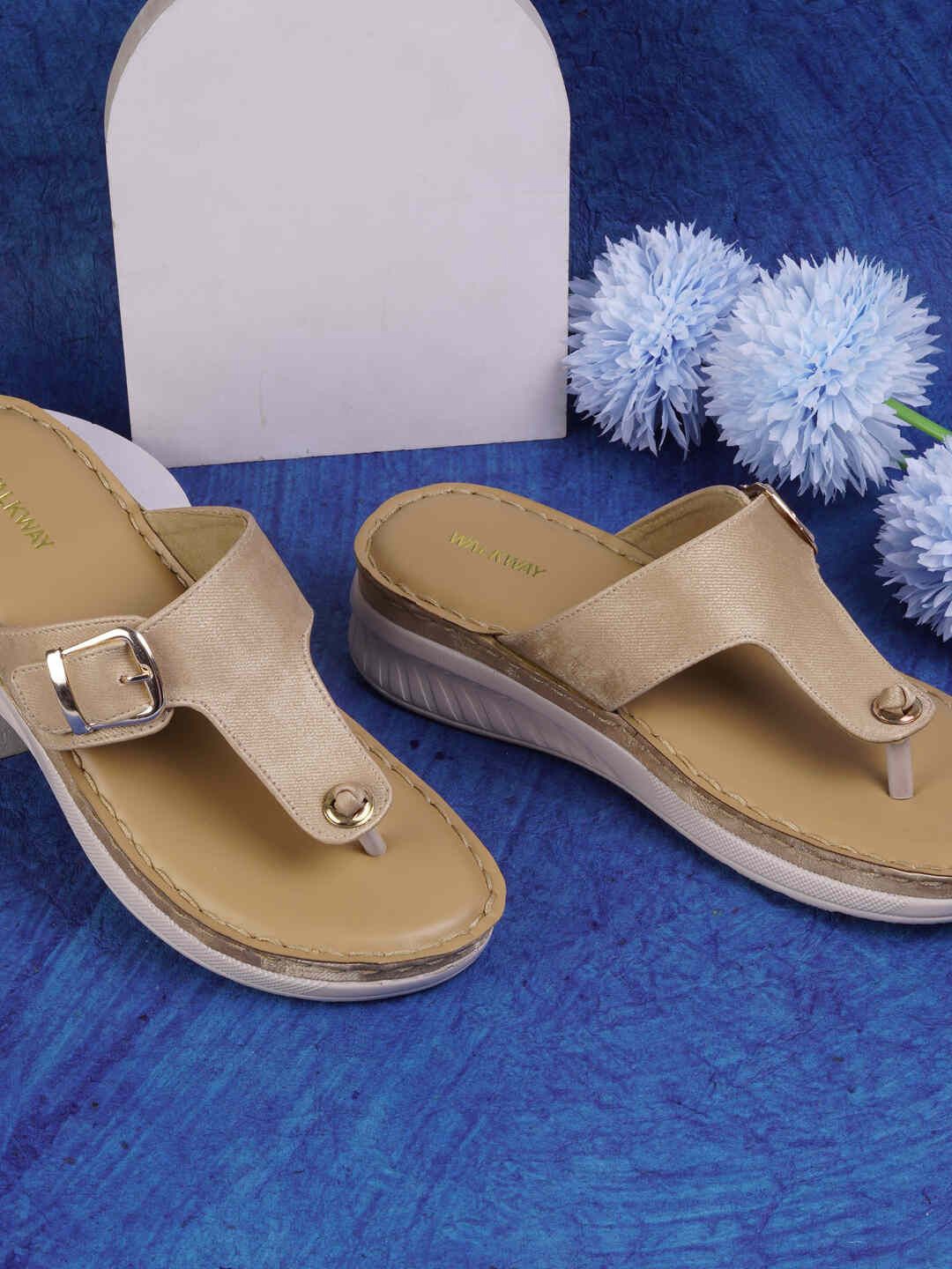 

WALKWAY by Metro Women T-Strap Flats with Buckles, Beige