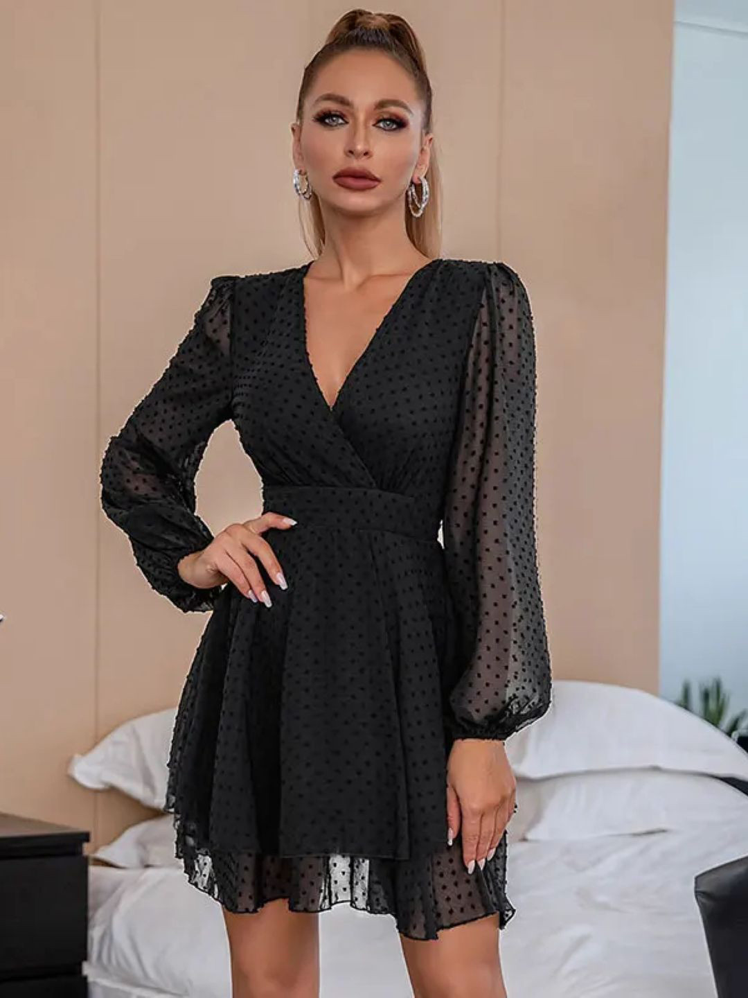

StyleCast Puff Sleeve Fit & Flare Mini Dress, Black