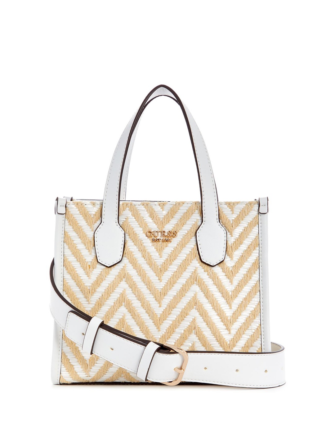 

GUESS Textured Structured Handheld Bag with Quilted, White