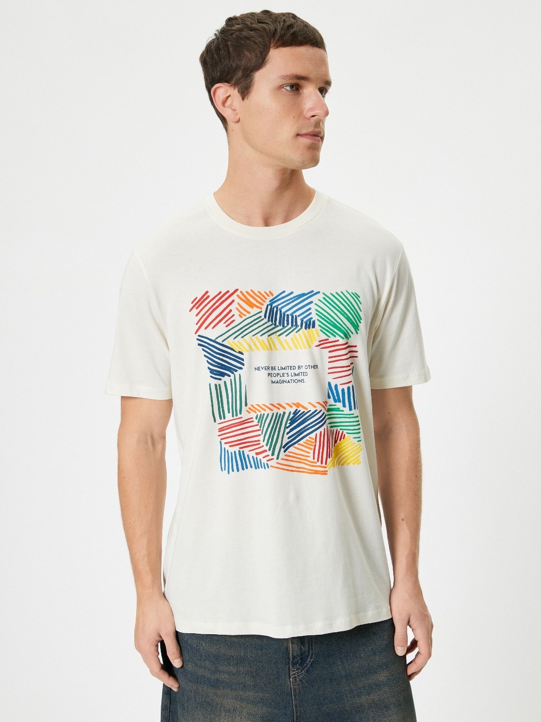 

Koton Men Printed Extended Sleeves Pockets T-shirt, Beige