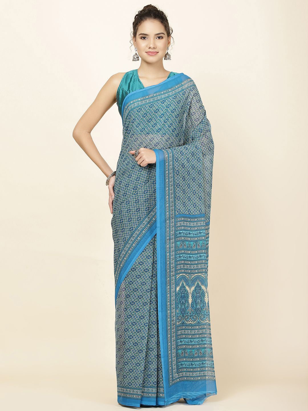 

Meena Bazaar Ethnic Motifs Saree, Blue