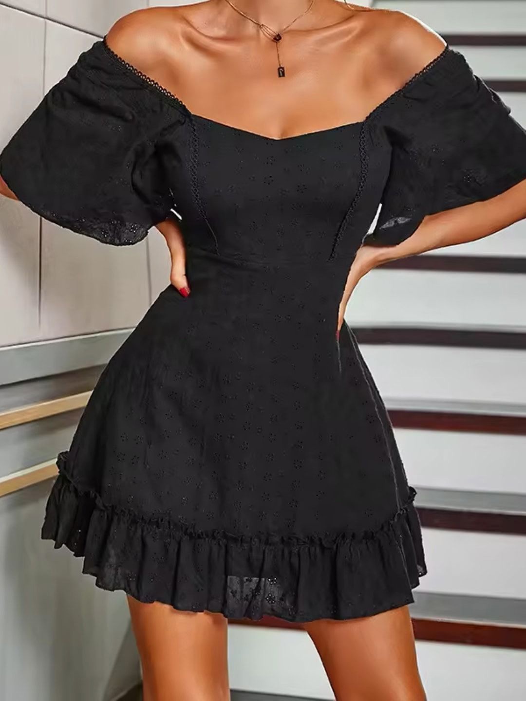 

StyleCast Self Design Bell Sleeve Fit & Flare Dress, Black