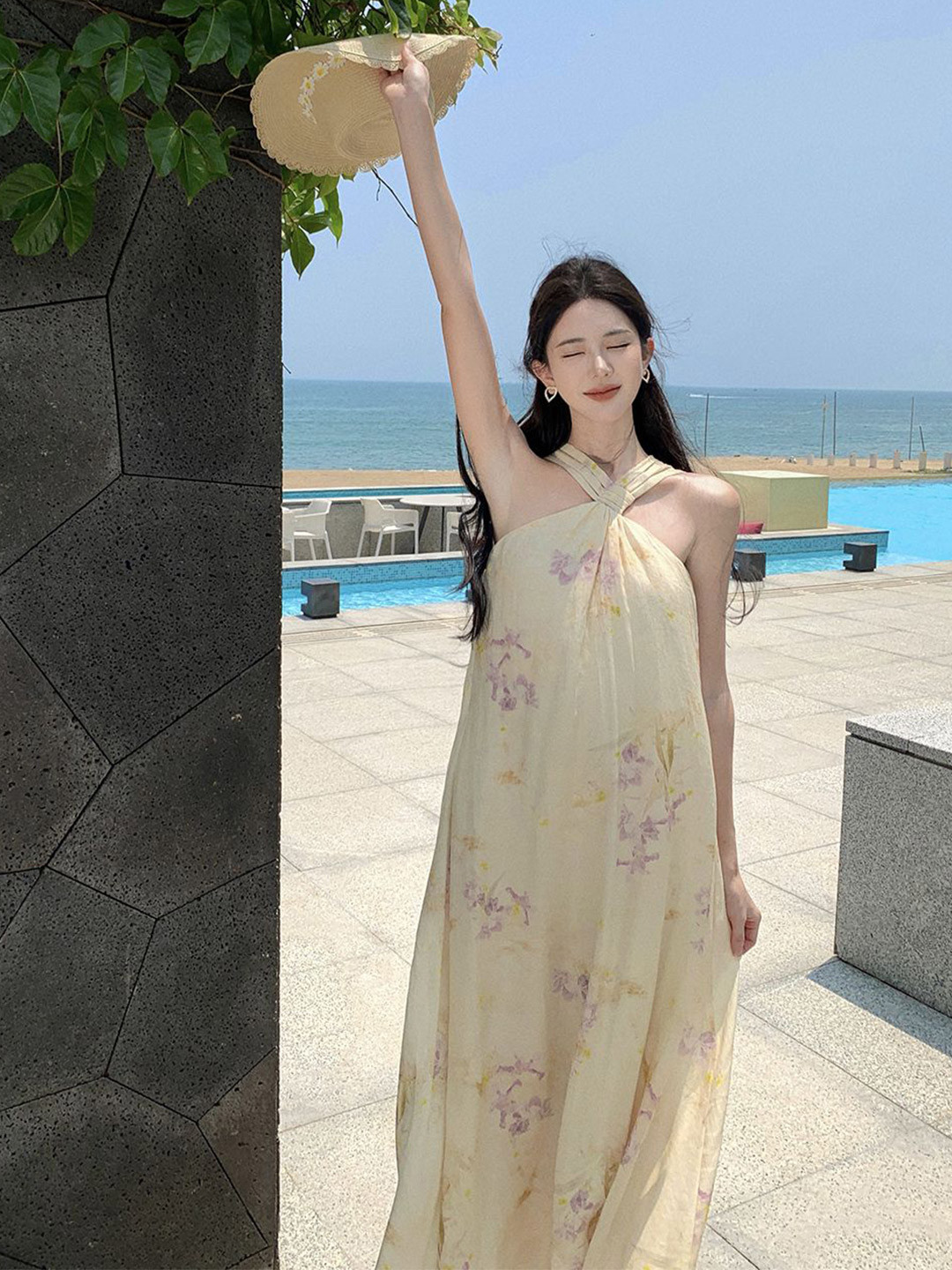 

JC Mode Floral Printed A-Line Midi Dress, Cream