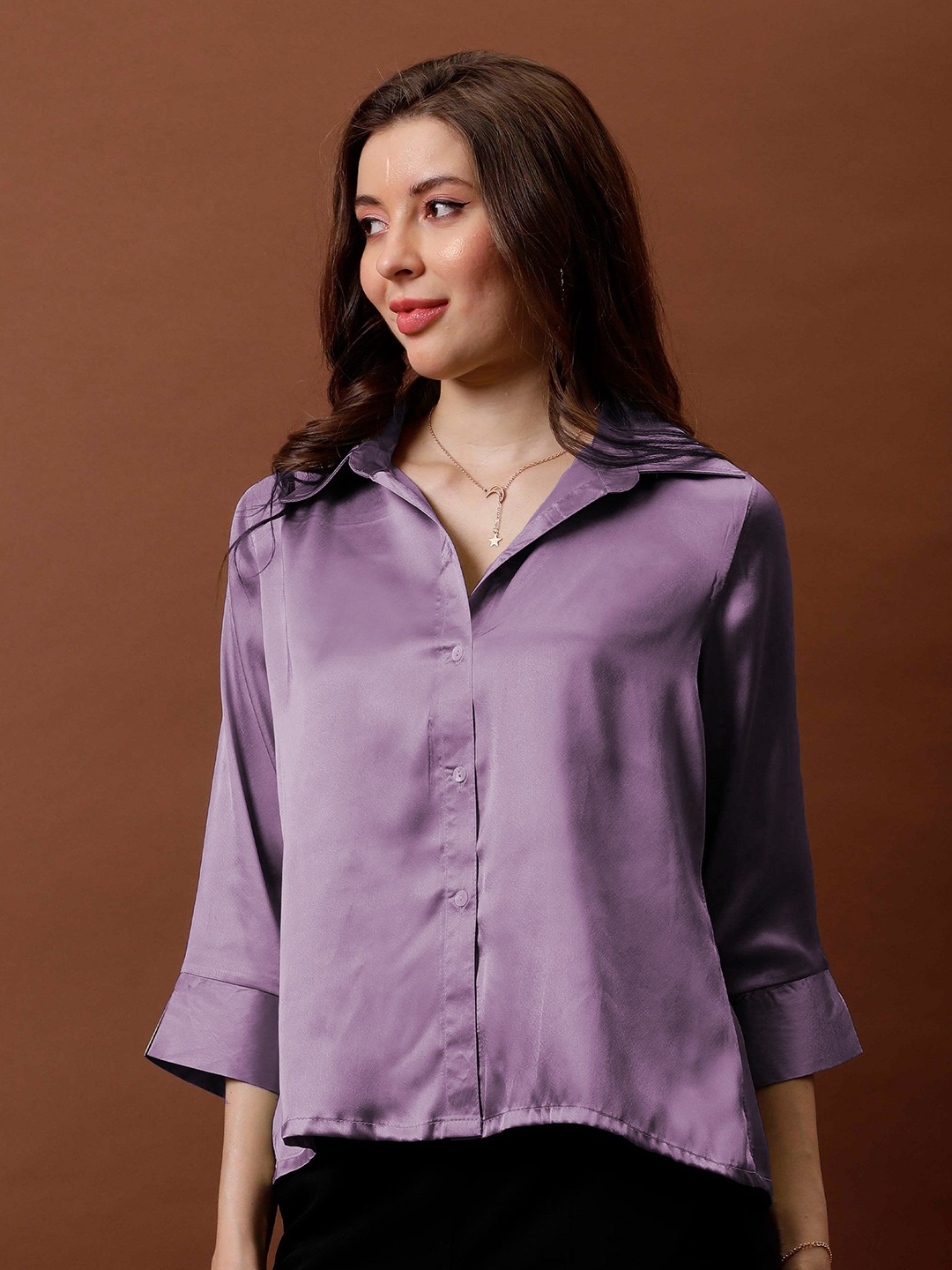 

Athena Immutable Women Solid Shirt Collar Top, Purple