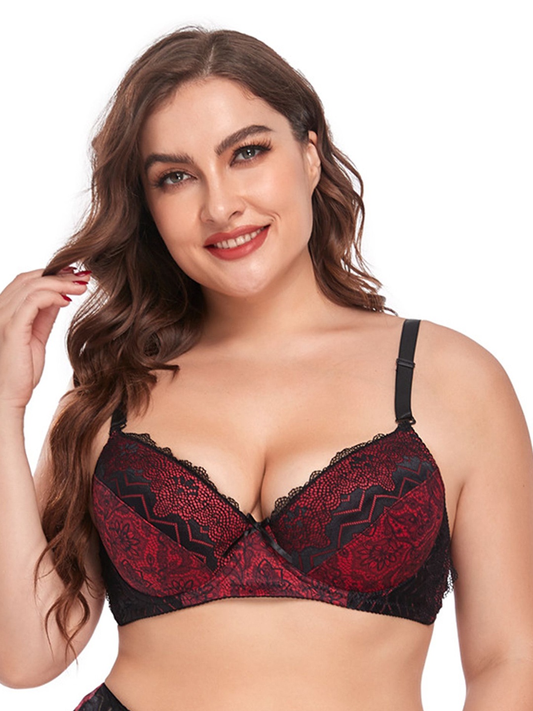 

LULU & SKY Floral Bra Medium Coverage Lightly Padded, Red
