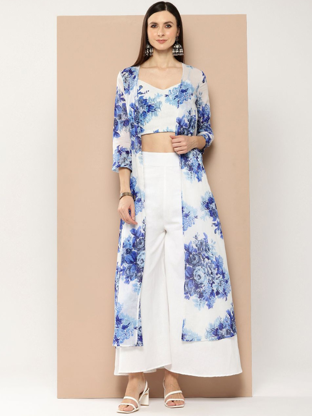 

WESTCLO Printed Top With Palazzo & Shrug, Blue
