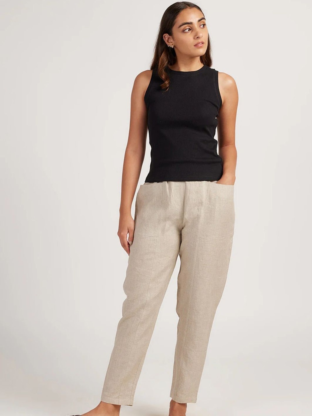 

Creatures of Habit Women Linen Easy Pants, Beige