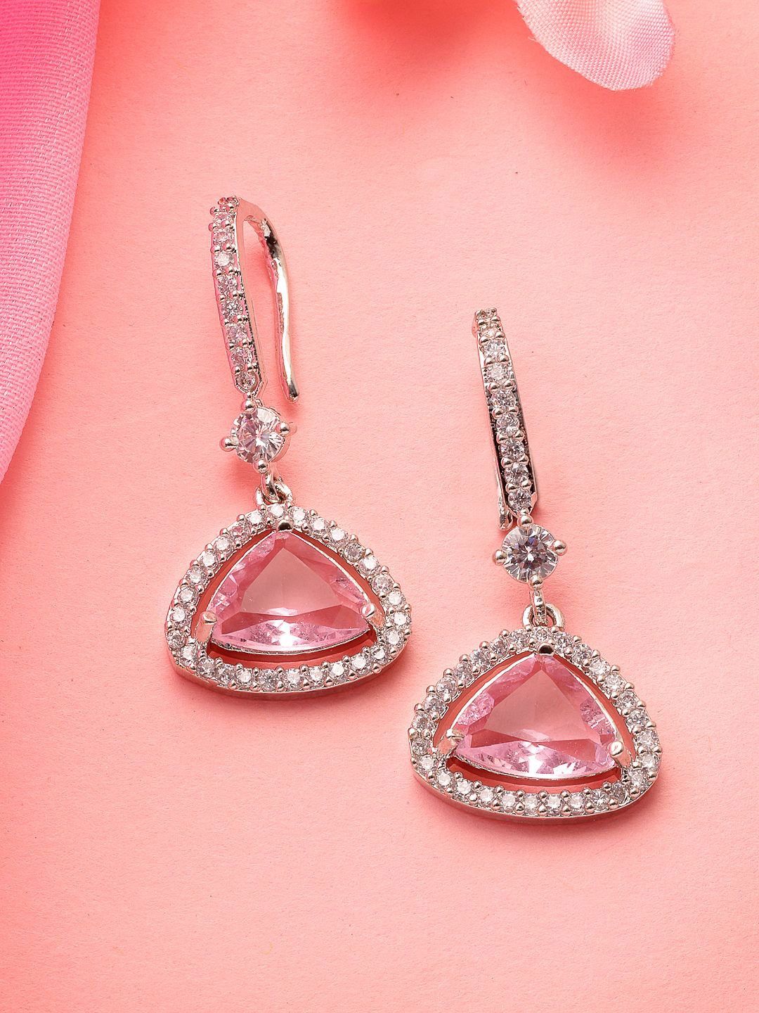 

ADIVA Silver Plated American Diamond Contemporary Drop Earrings