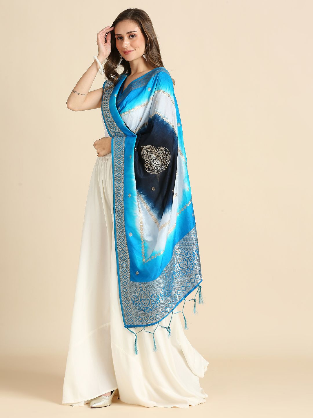 

Dupatta Bazaar Ethnic Motifs Woven Design Dupatta, Turquoise blue