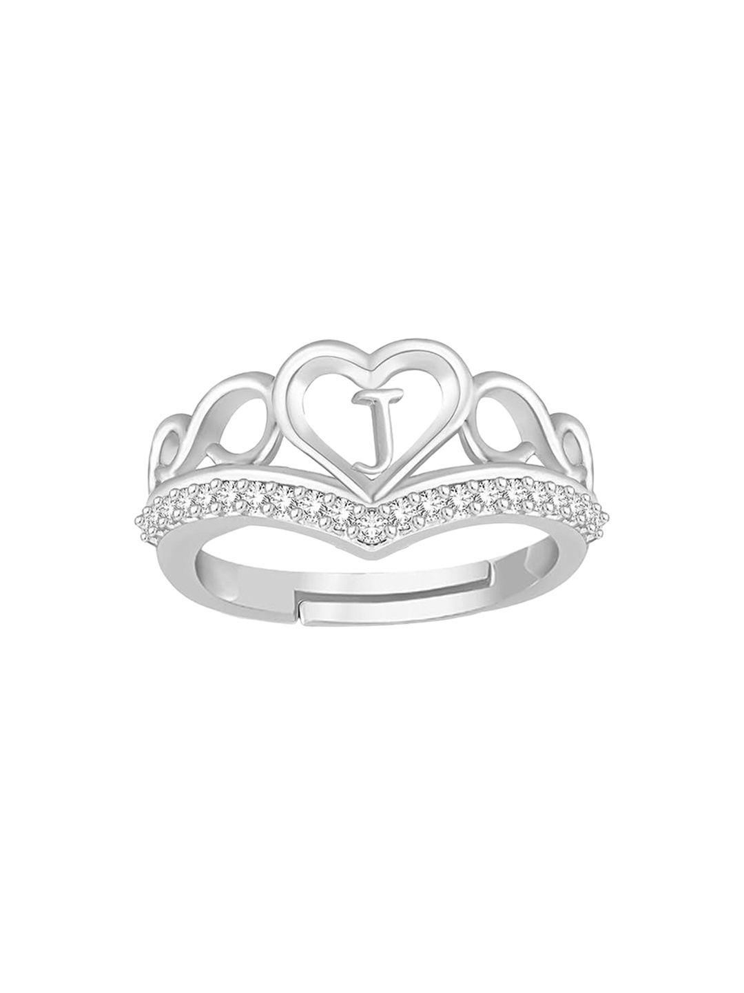 

Lila Silver Plated Cubic Zirconia Studded Heart Shaped Alphabet S Finger Ring