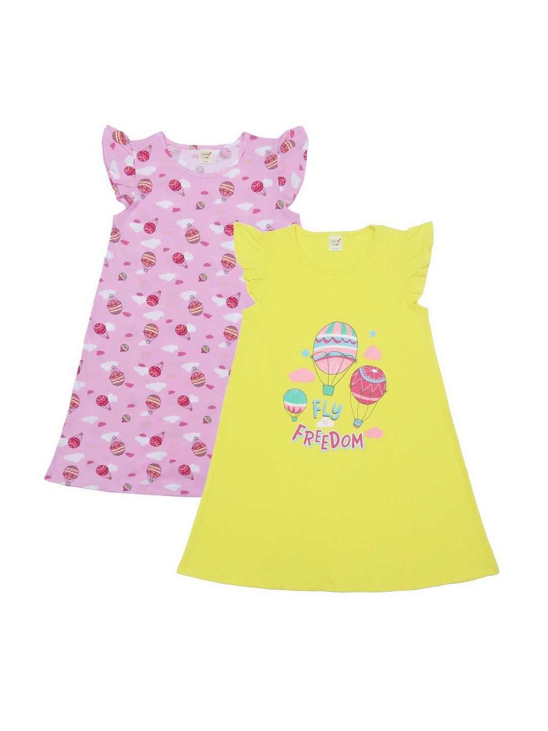 

Clothe Funn Pack Of 2 Girls Printed Cap Sleeve Pure Cotton Maxi Nightdress, Pink