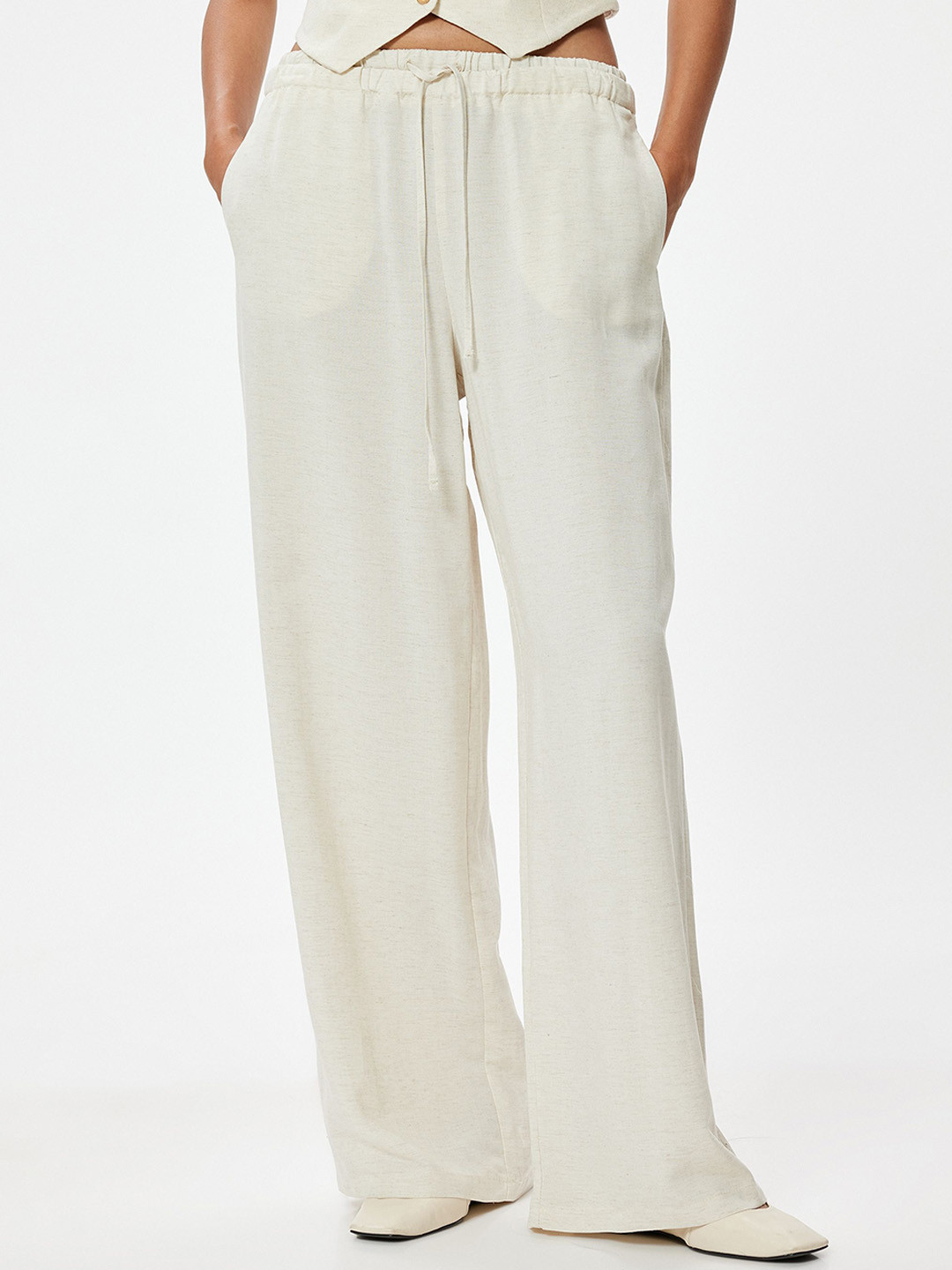 

Koton Women Mid-Rise Parallel Trousers, Beige