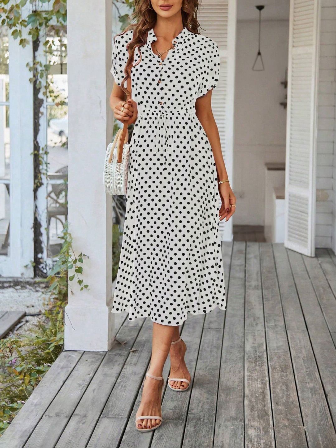 

StyleCast Polka Dot Print Shirt Dress, White