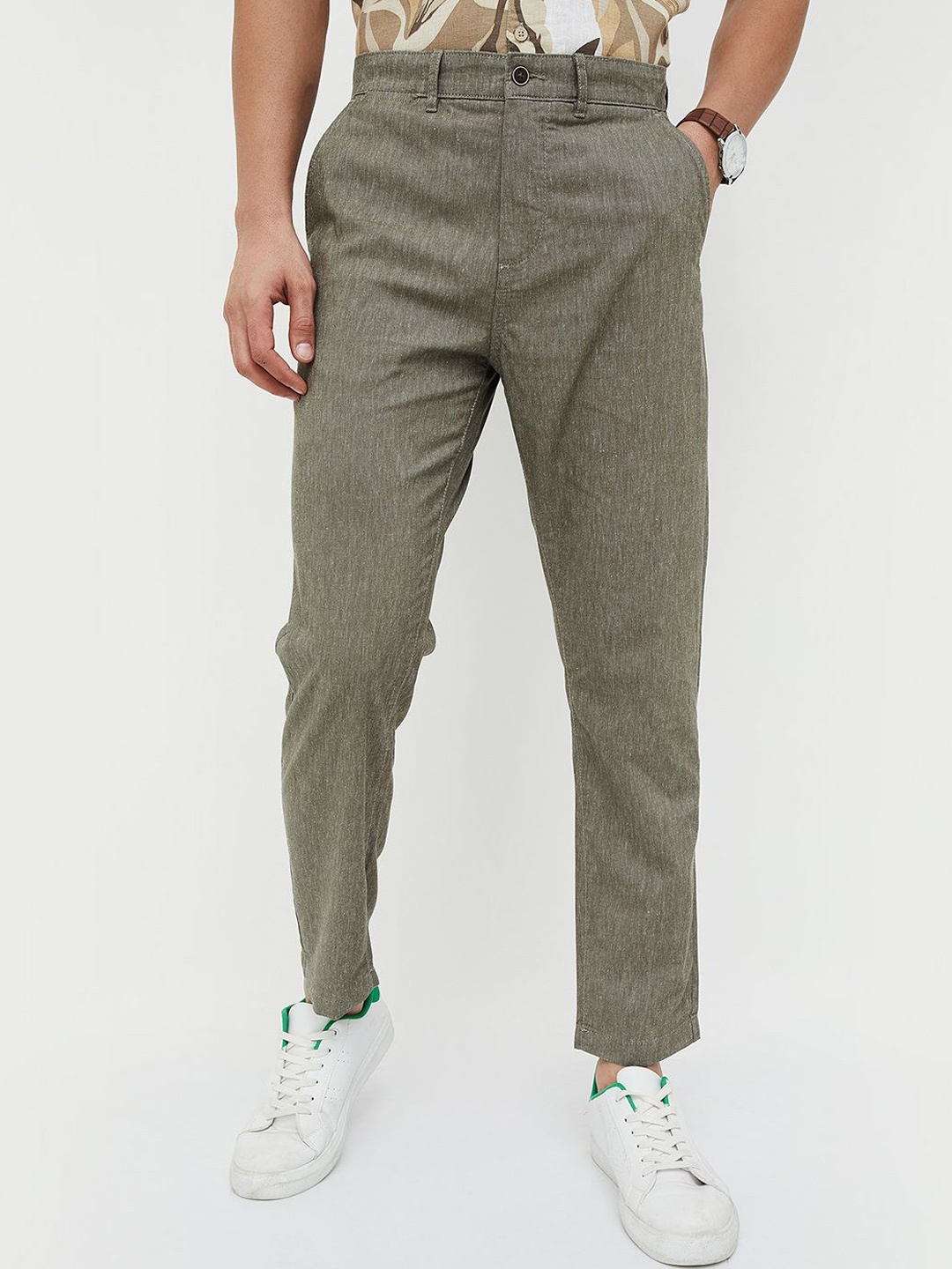 

CODE by Lifestyle Men Textured Mid-Rise Flat-Front Trousers, Grey