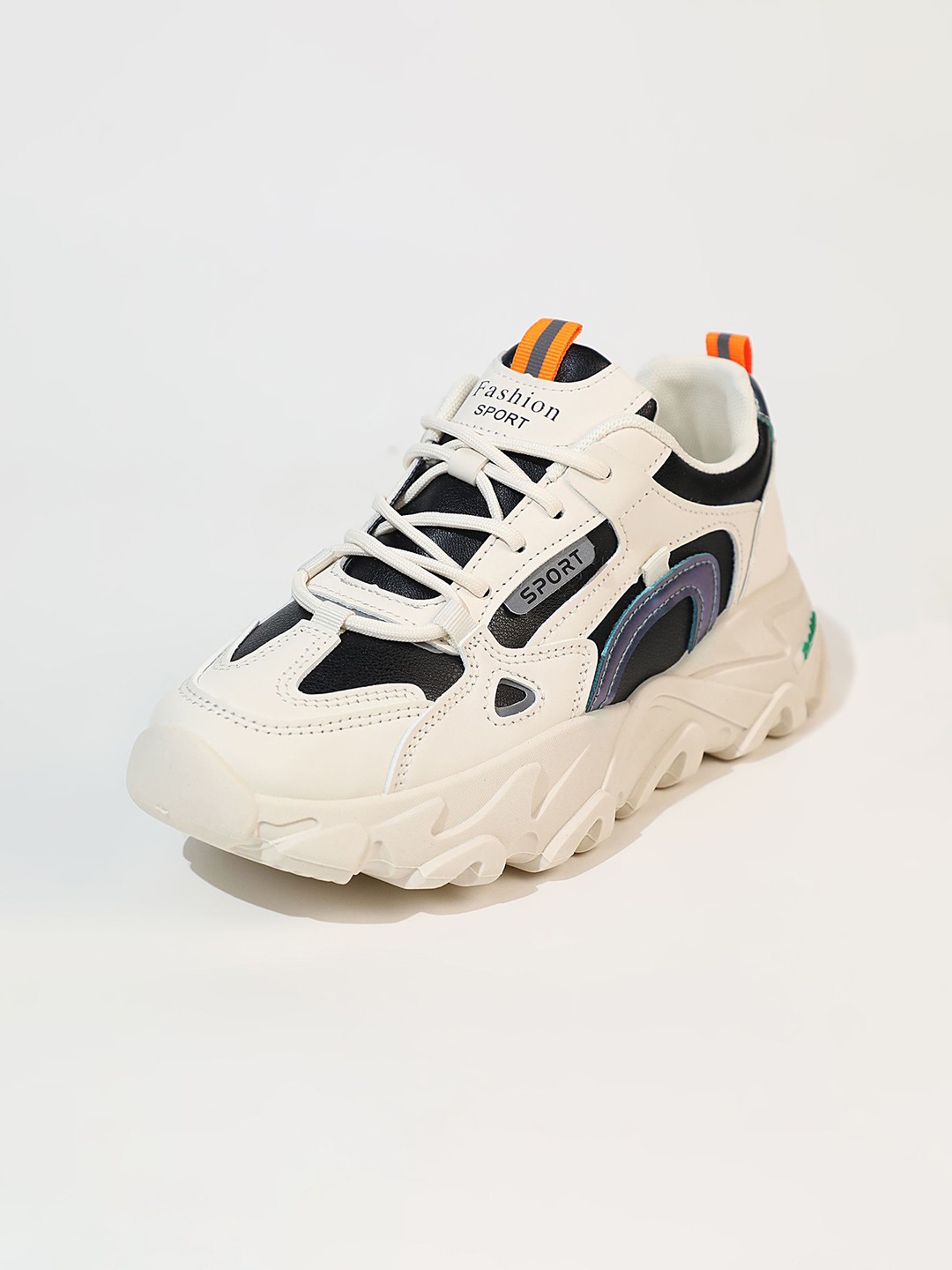 

LULU & SKY Women Colourblocked PU Lace-Up Sneakers, Off white