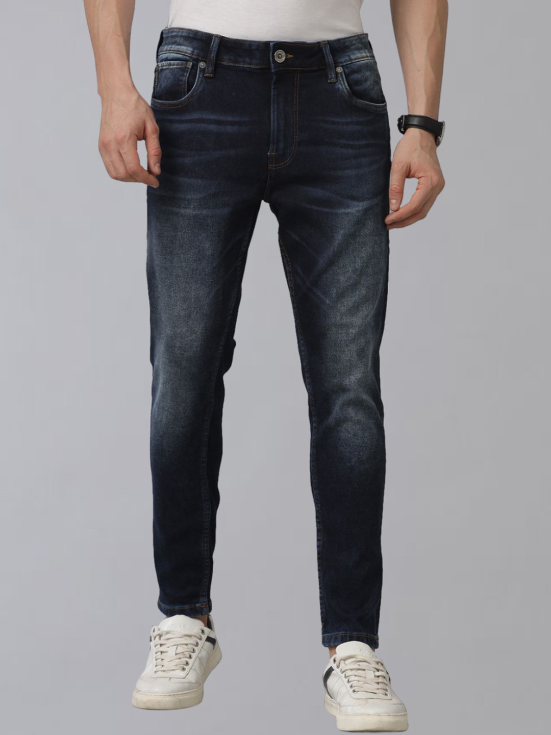 

Voi Jeans Men Skinny Fit Mid-Rise Light Fade Stretchable Jeans, Grey