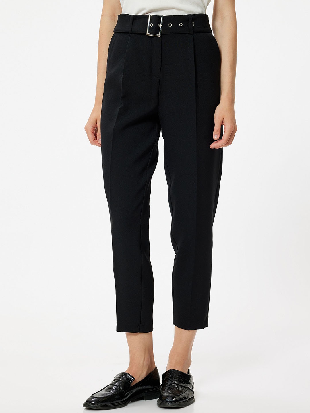 

Koton Women Regular Fit High-Rise Formal Trousers, Black