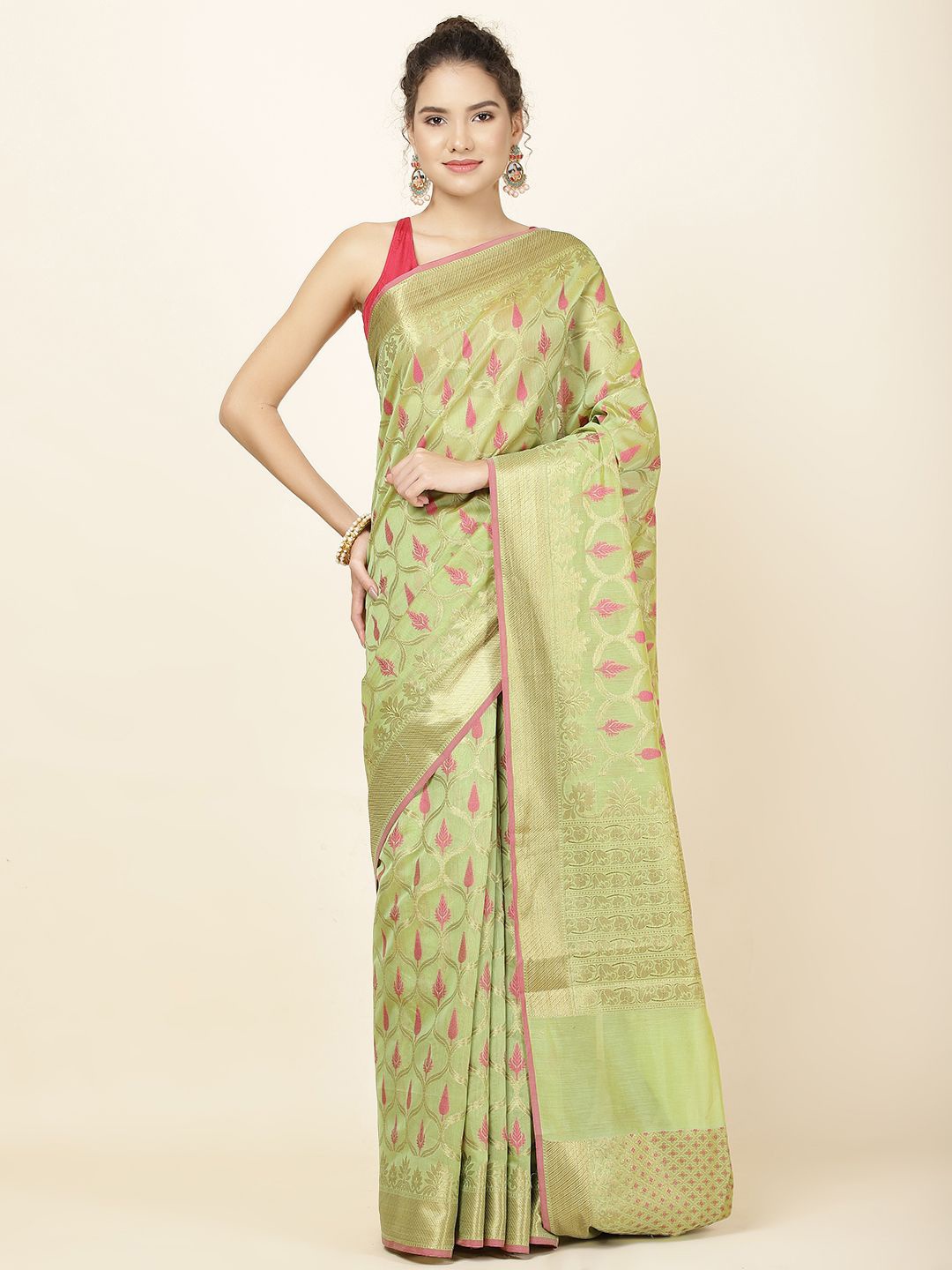 

Meena Bazaar Woven Design Zari Saree, Green