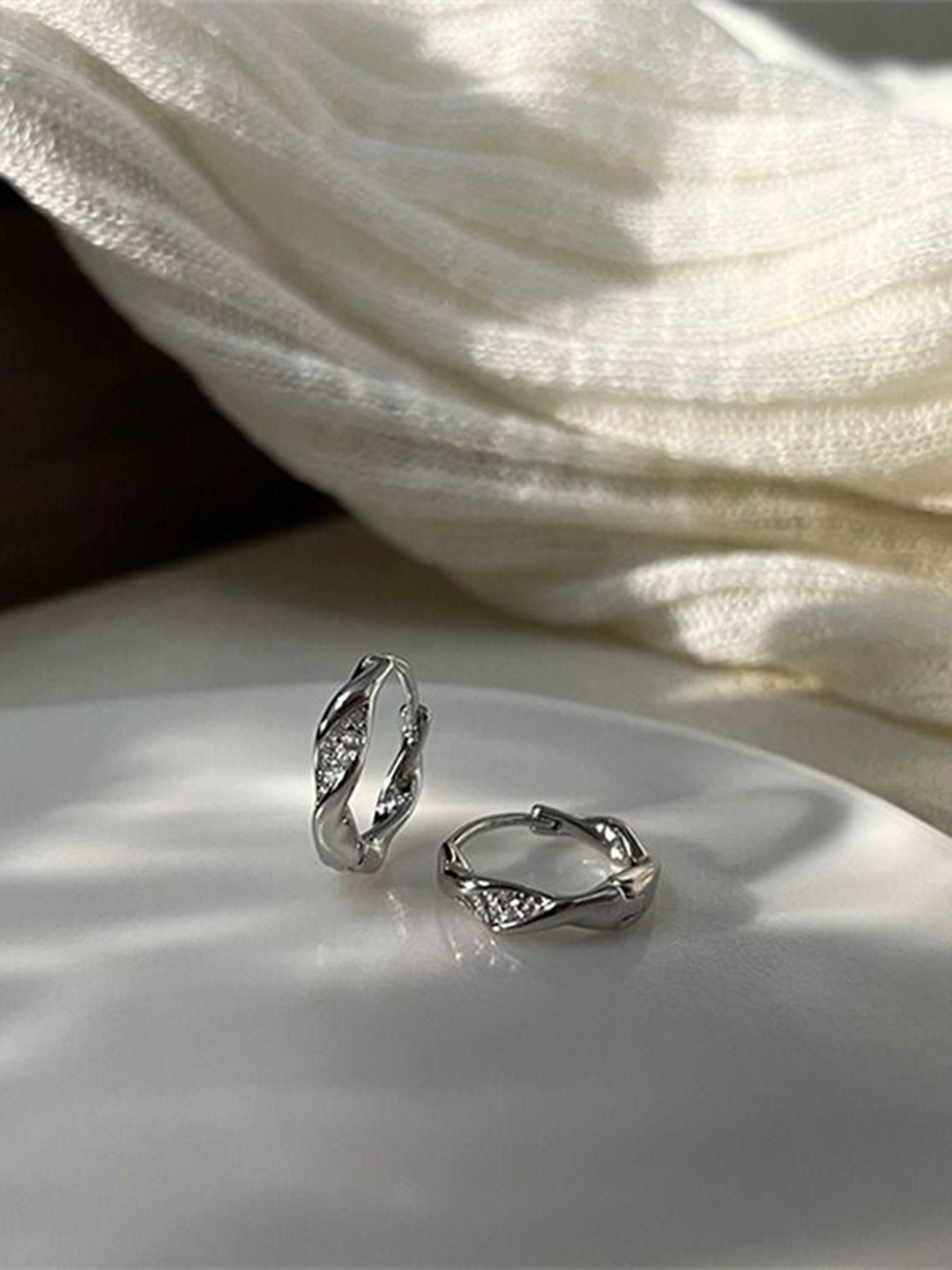 

MYKI Silver-Plated Stainless Steel Cubic Zirconia Hoop Earrings