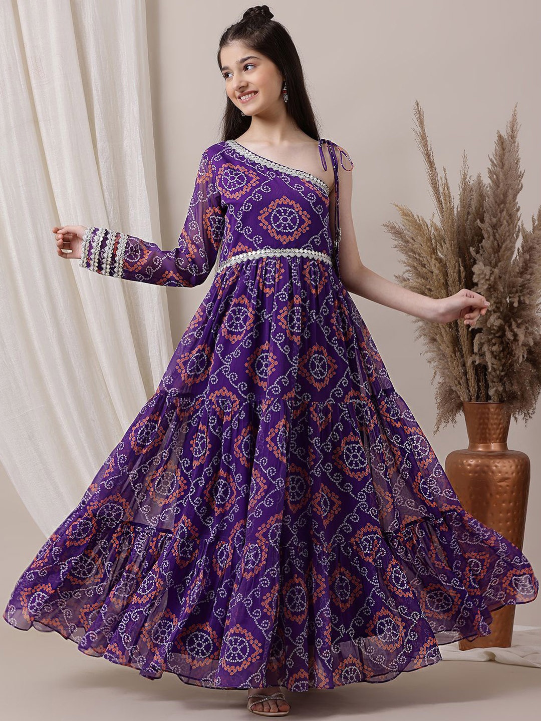 

Inddus Girls Ethnic Motifs Printed Ethnic Dresses, Purple
