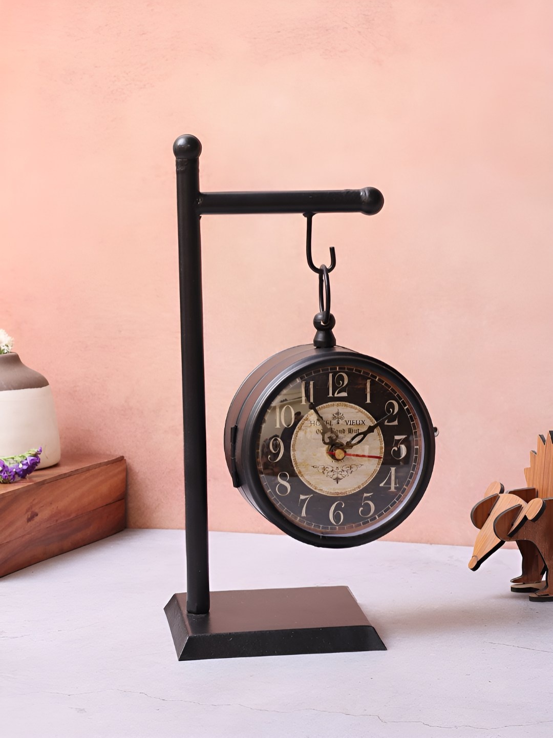 

EXIM DECOR Black & Beige Vintage Table Clock