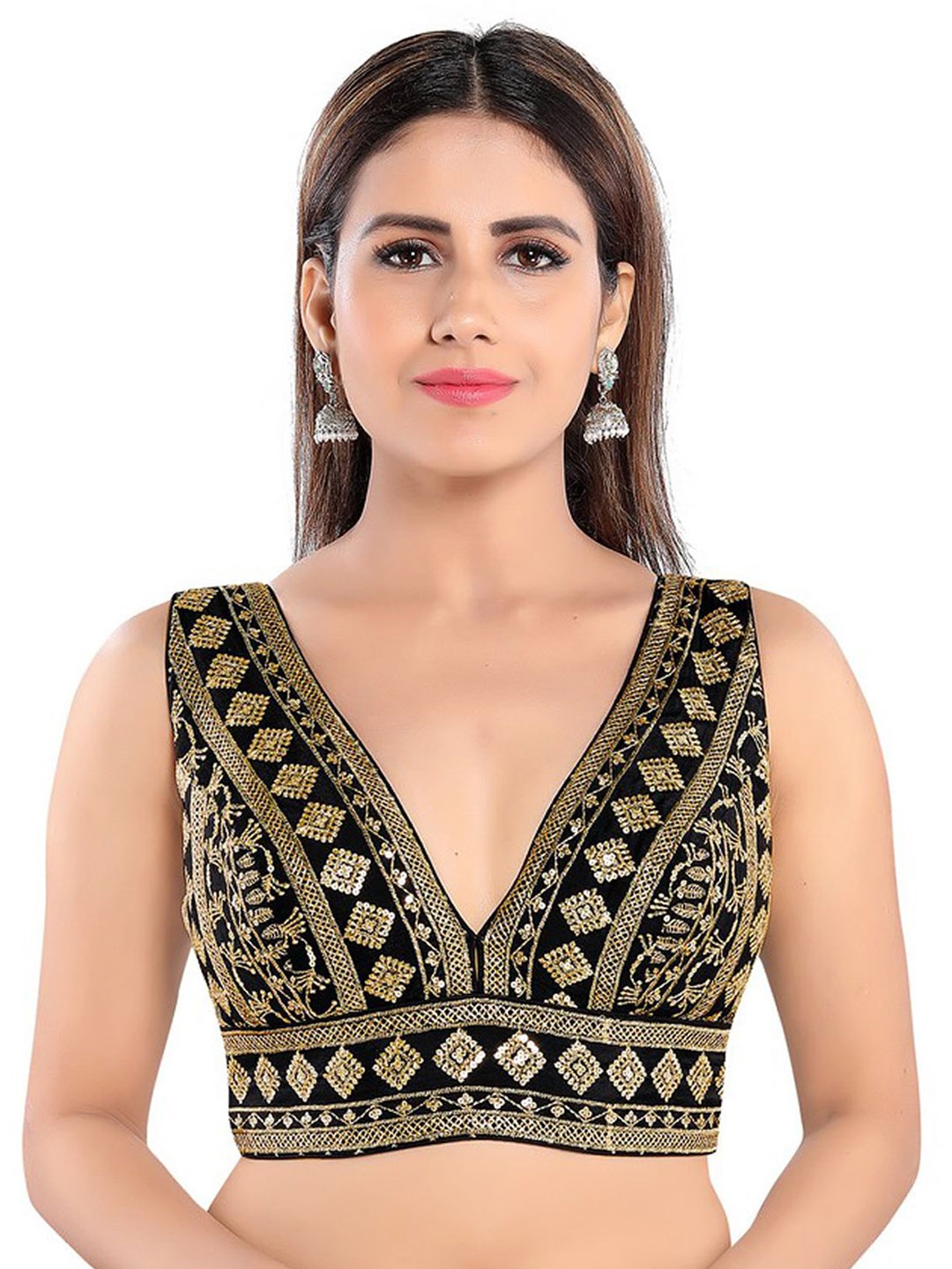 

Mmore Sequinned Embroidered Saree Blouse, Black