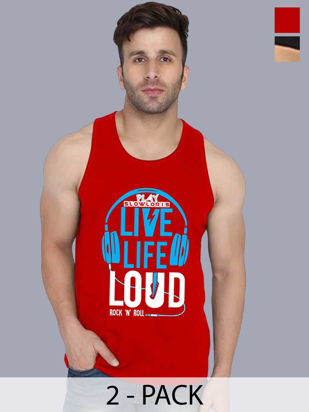 

SLOWLORIS Pack Of 2 Printed Gym Vests SL26 COMBO (LOUD RED) (FRD BLKRST)